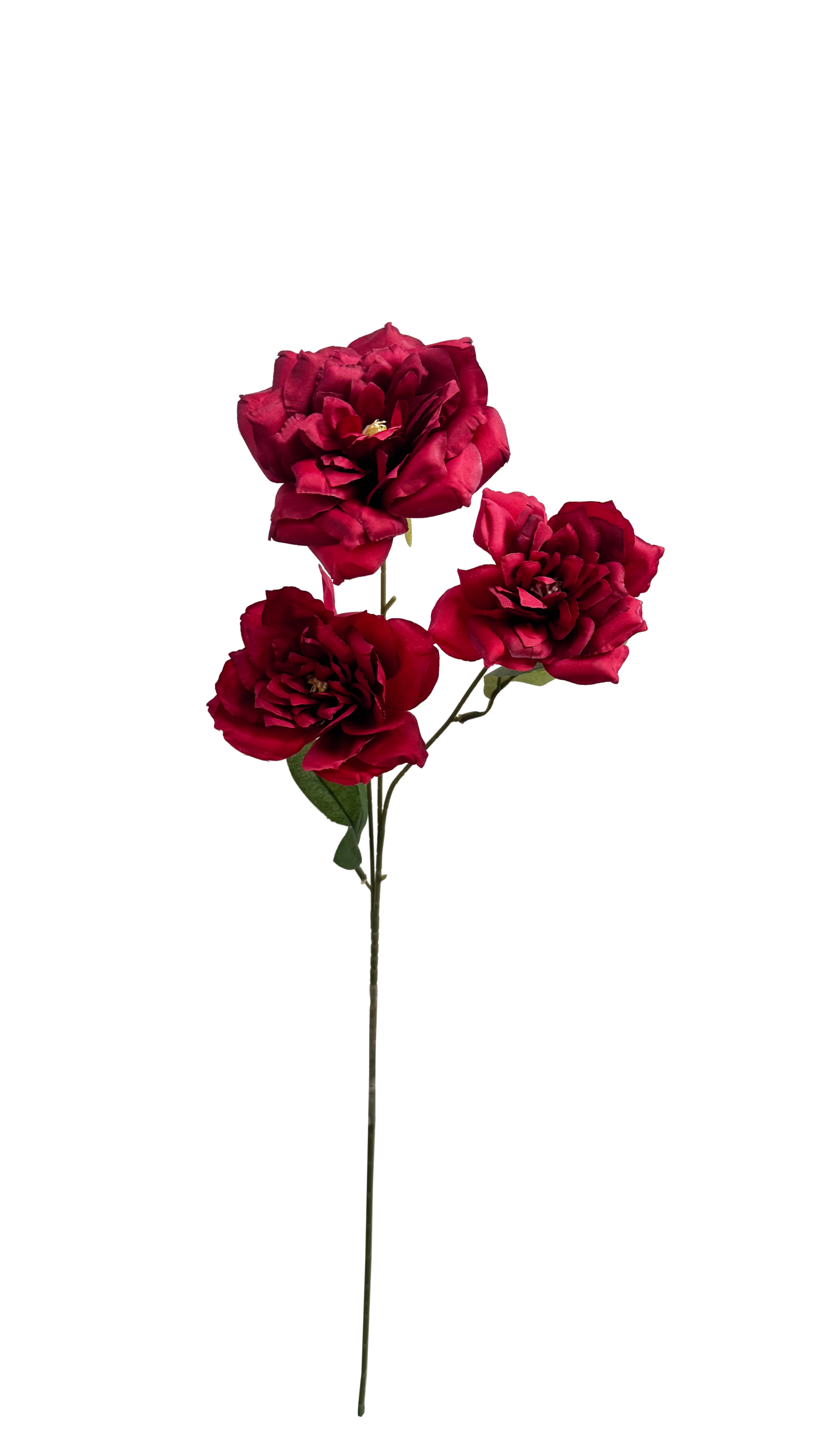 Vara de Flores Artificiales de Camelia Premium – Rojo Borgoña Profundo