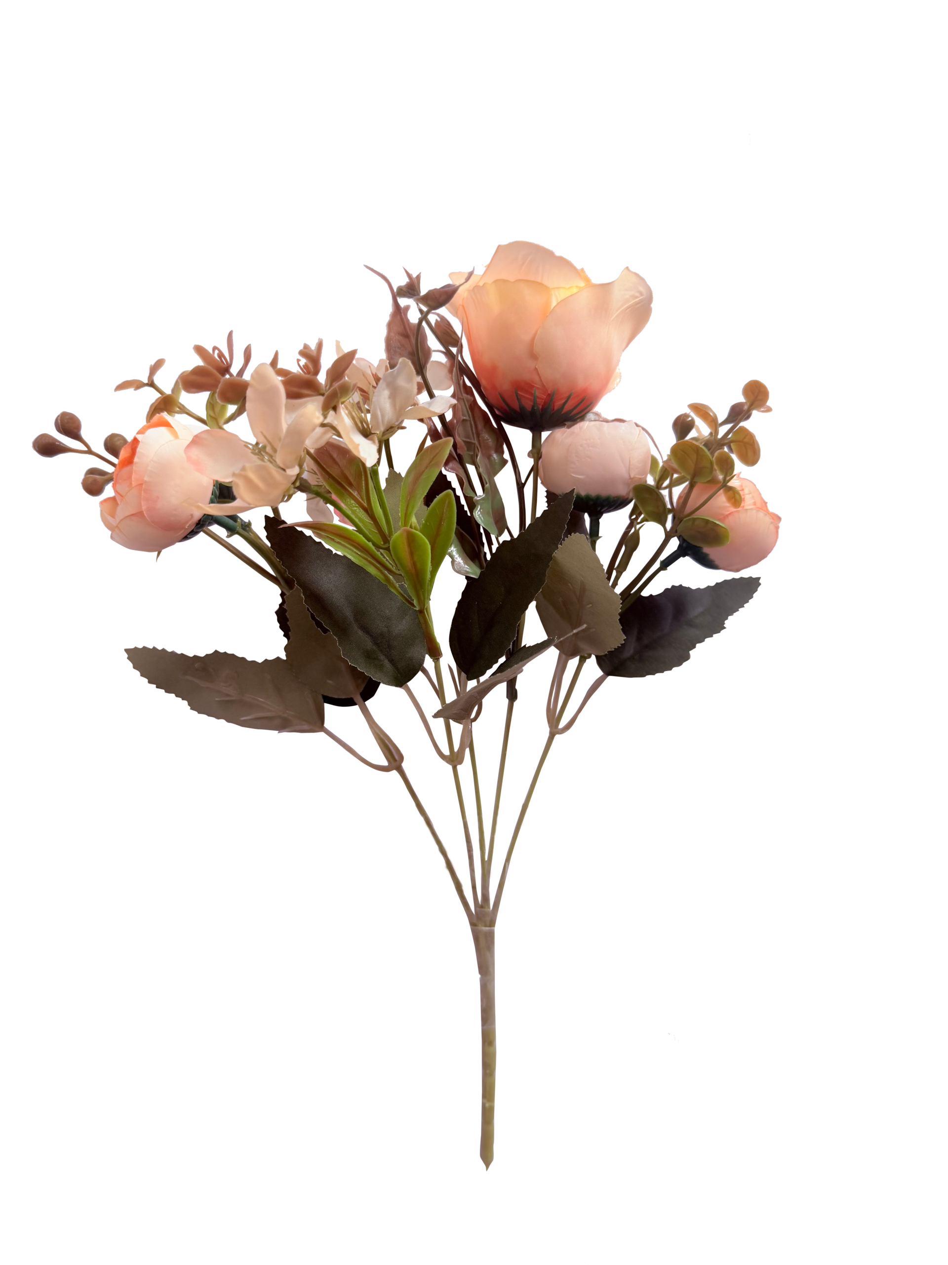 Ramillete de Flores Artificiales de Rosas y Brotes Premium – Melocotón Suave