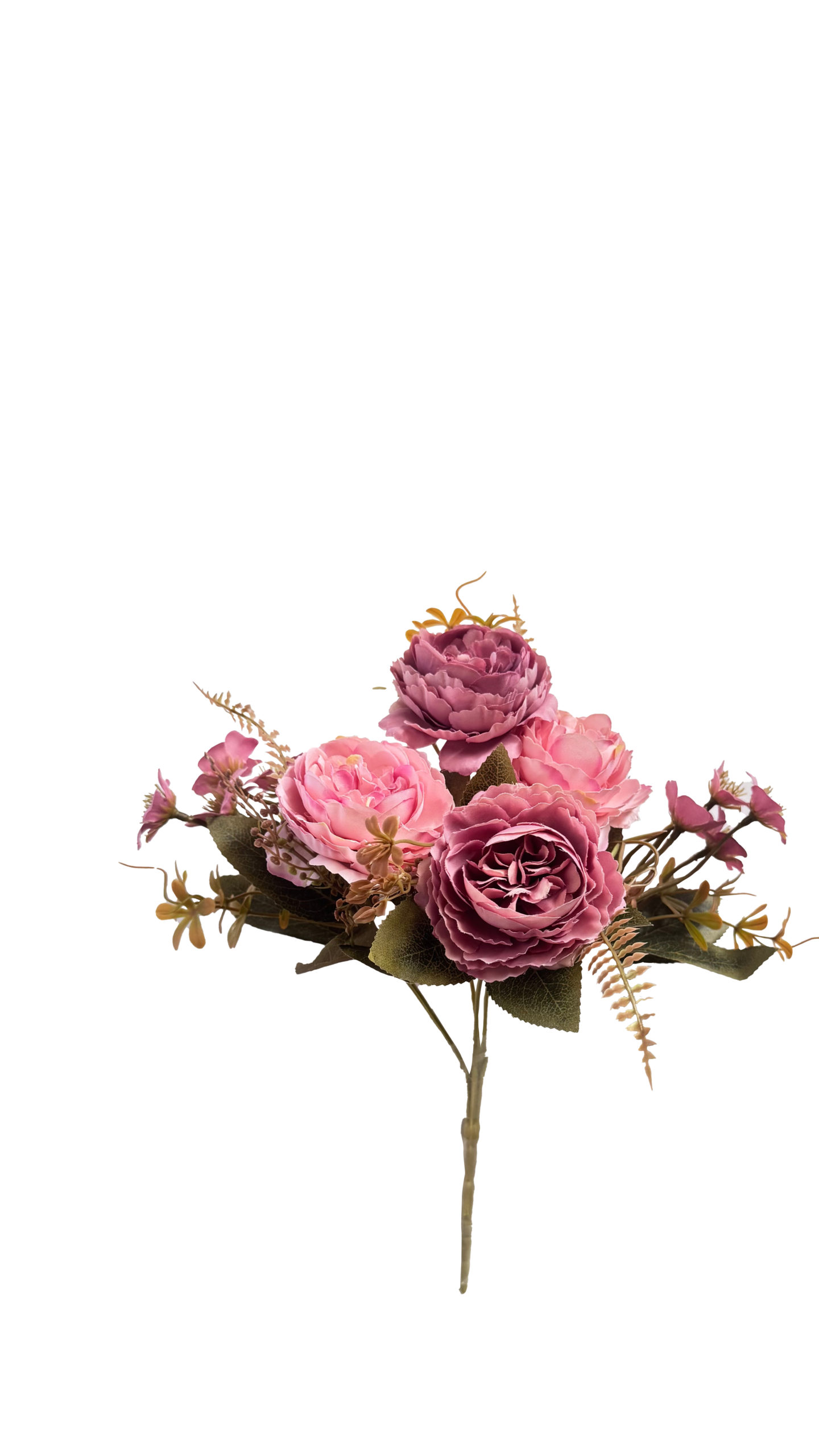 Ramo de Flores Artificiales de Peonías y Rosas Silvestres – Gama Malva y Rosa Romántico