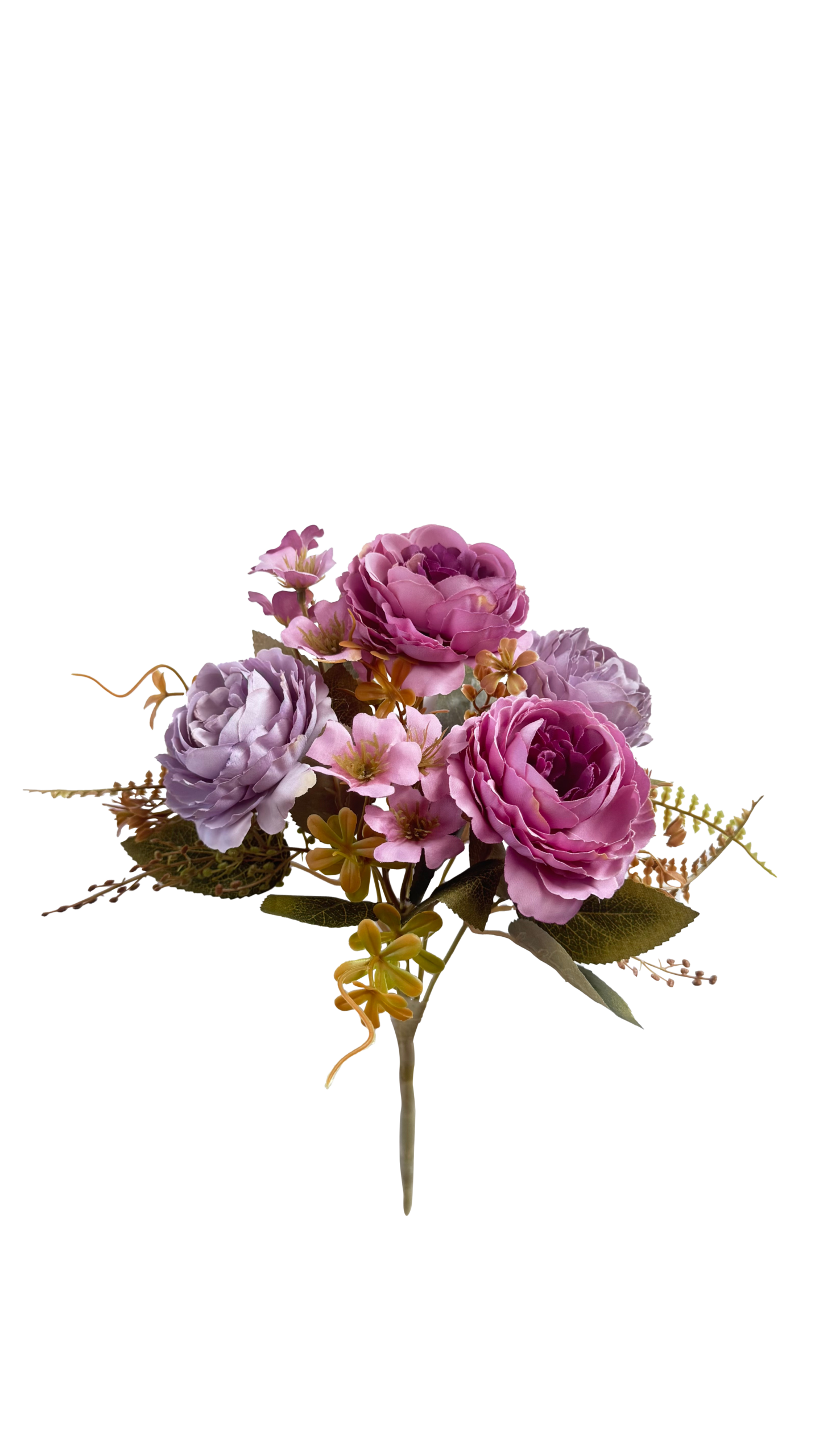 Ramo de Flores Artificiales de Peonías y Rosas Silvestres – Tonos Violeta, Malva y Magenta Premium