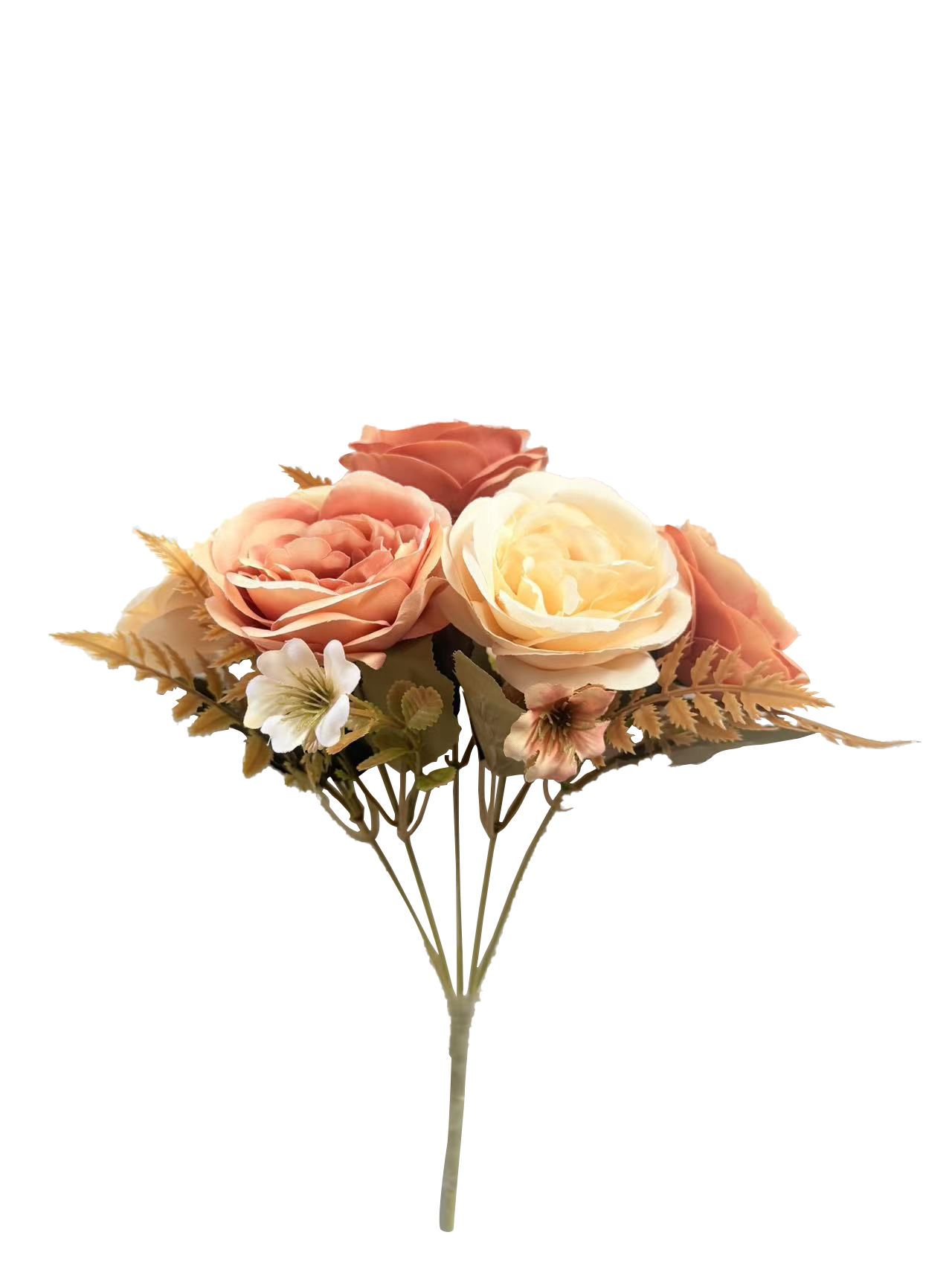 Ramo de Flores Artificiales de Peonías y Rosas Silvestres – Tonos Melocotón, Crema y Salmón Vintage