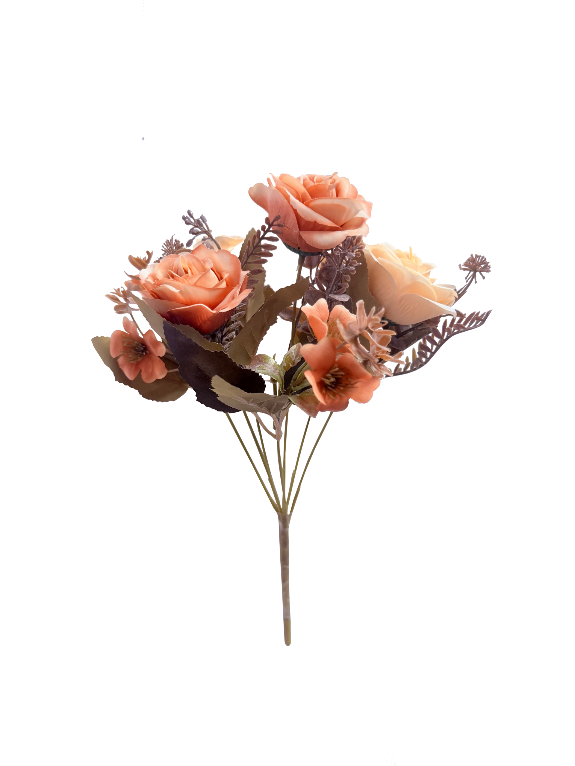 Ramo de Flores Artificiales de Rosas Silvestres y Peonías – Tonos Melocotón, Terracota y Follaje Vintage