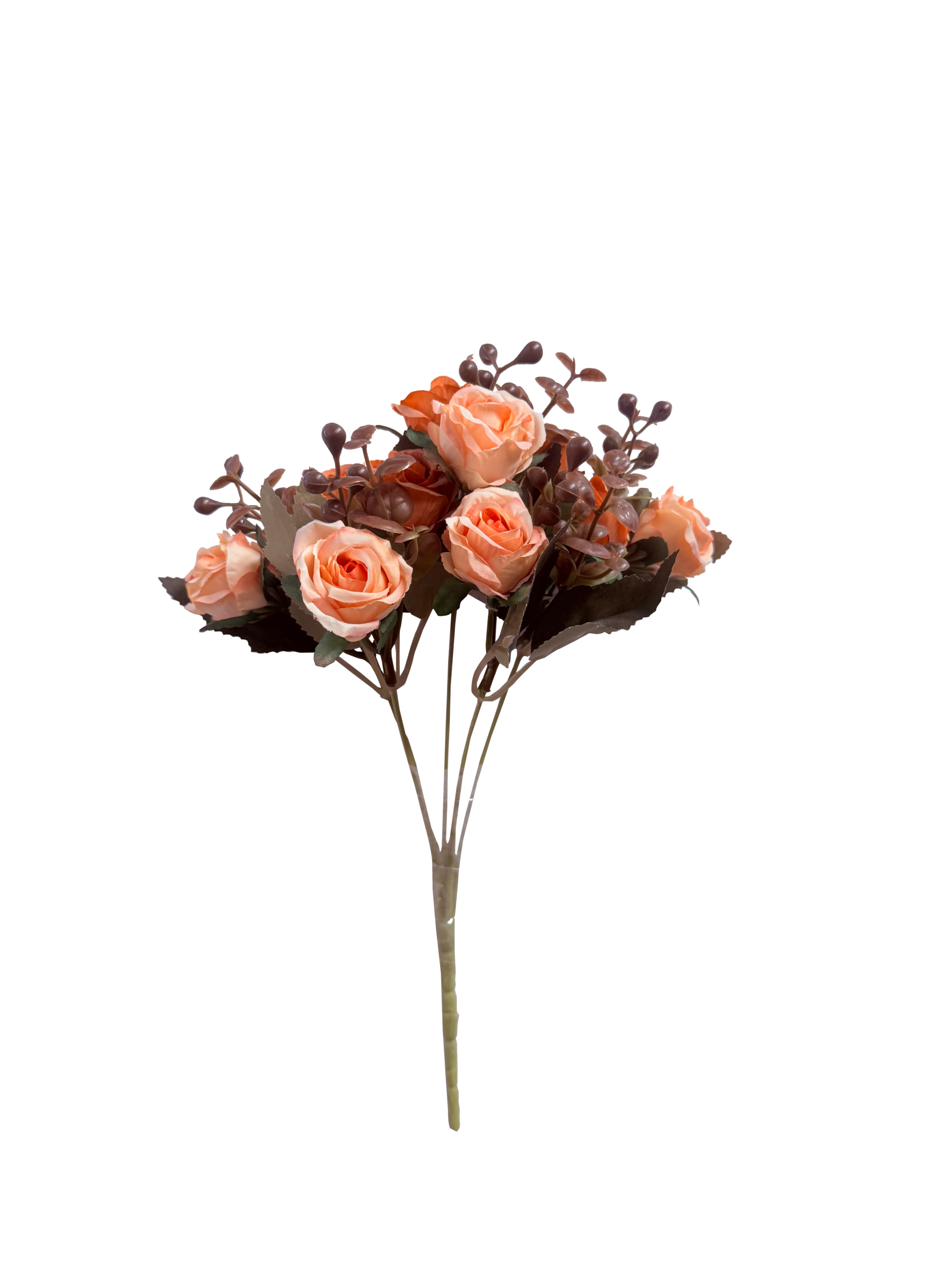 Ramo de Flores Artificiales de Rositas Silvestres – Tonos Salmón, Melocotón y Follaje Café Vintage