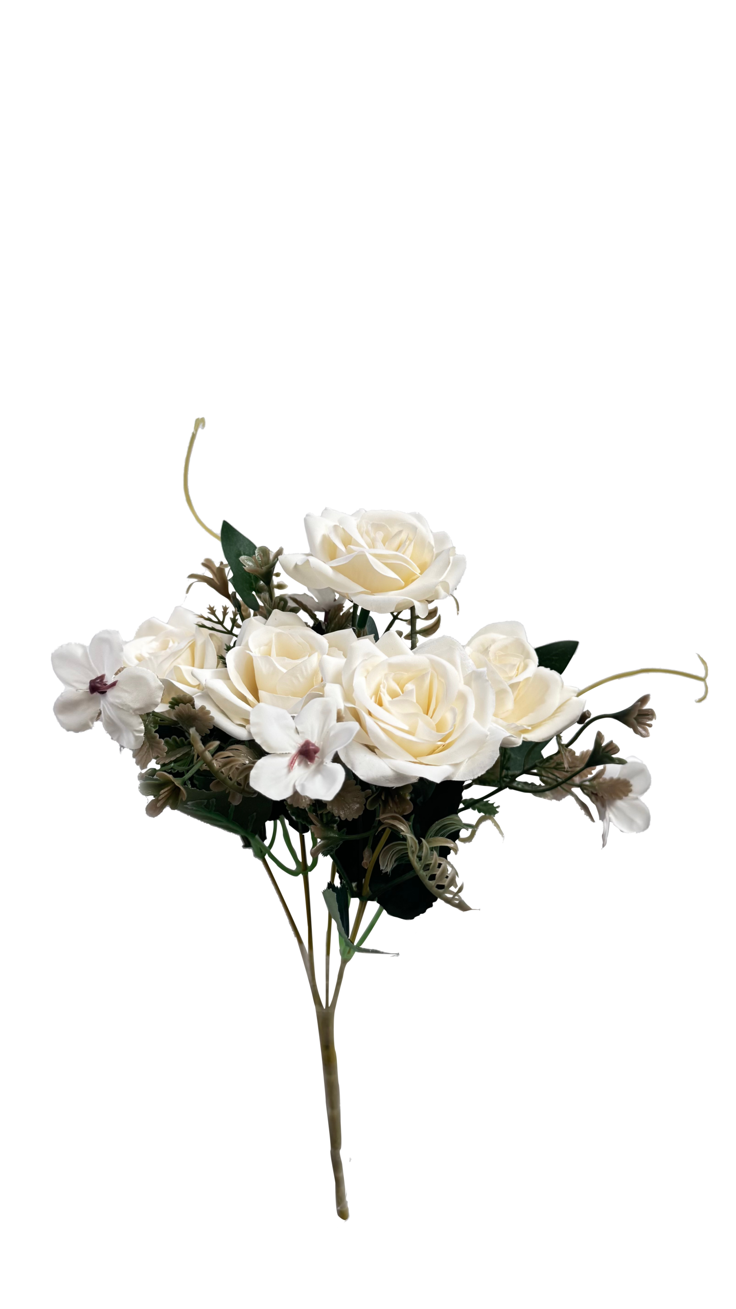 Ramo de Flores Artificiales de Rosas y Brotes Silvestres – Blanco Crema Elegante