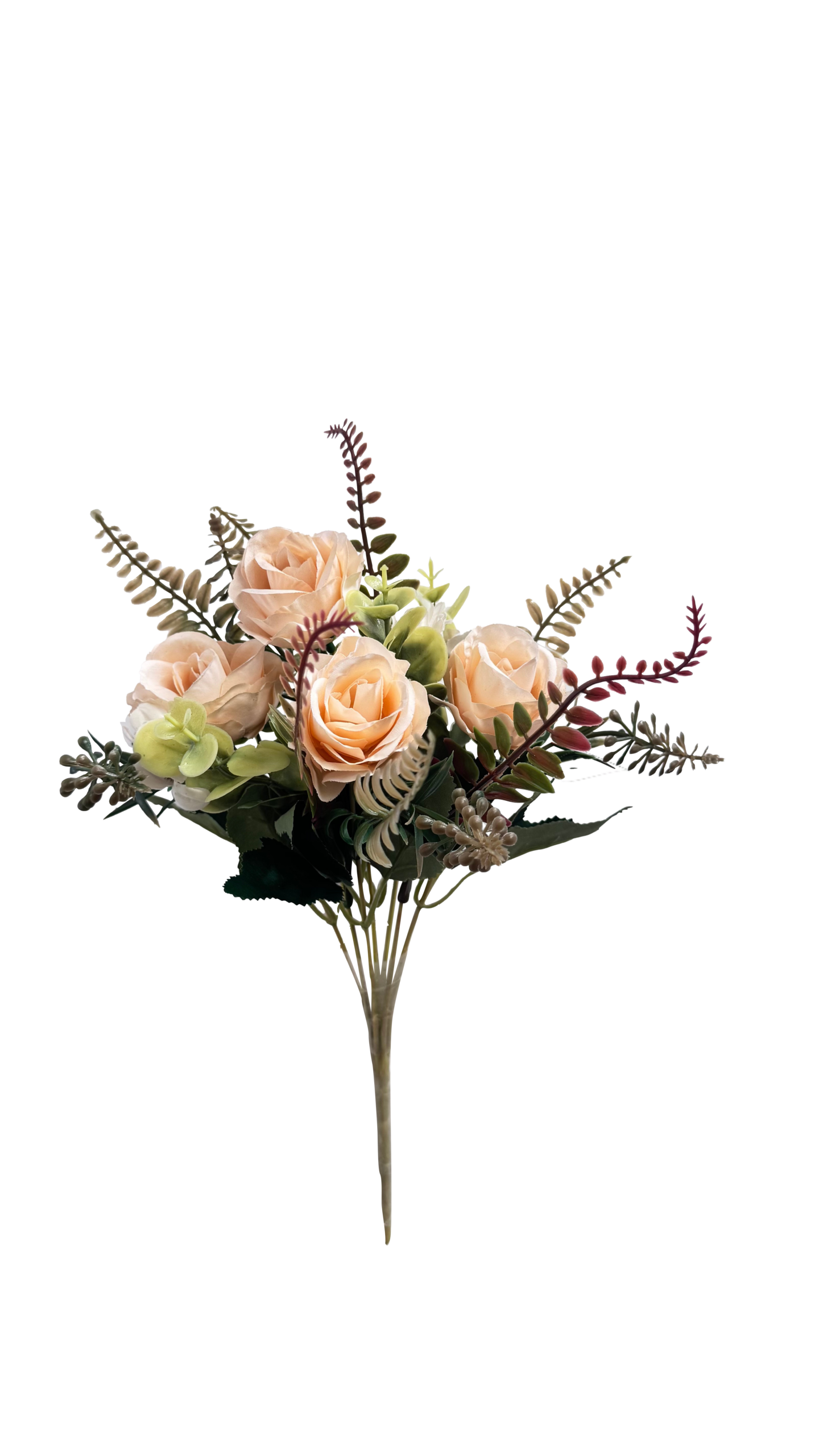 Ramo de Flores Artificiales de Rosas Silvestres y Helechos – Melocotón Suave Vintage