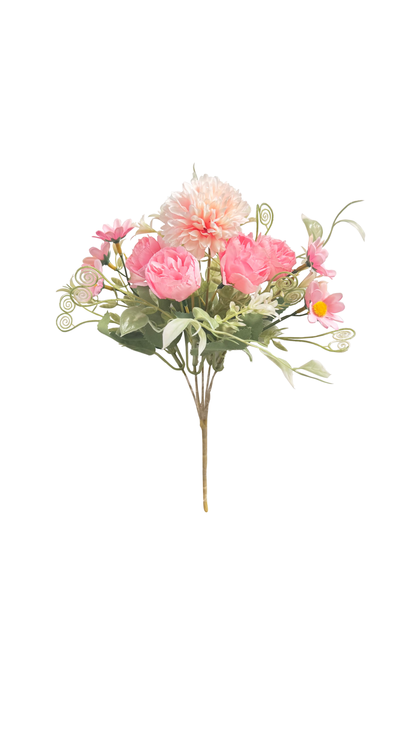Ramo de Flores Artificiales de Rosas, Crisantemos y Margaritas – Rosa Chicle y Rosa Pastel