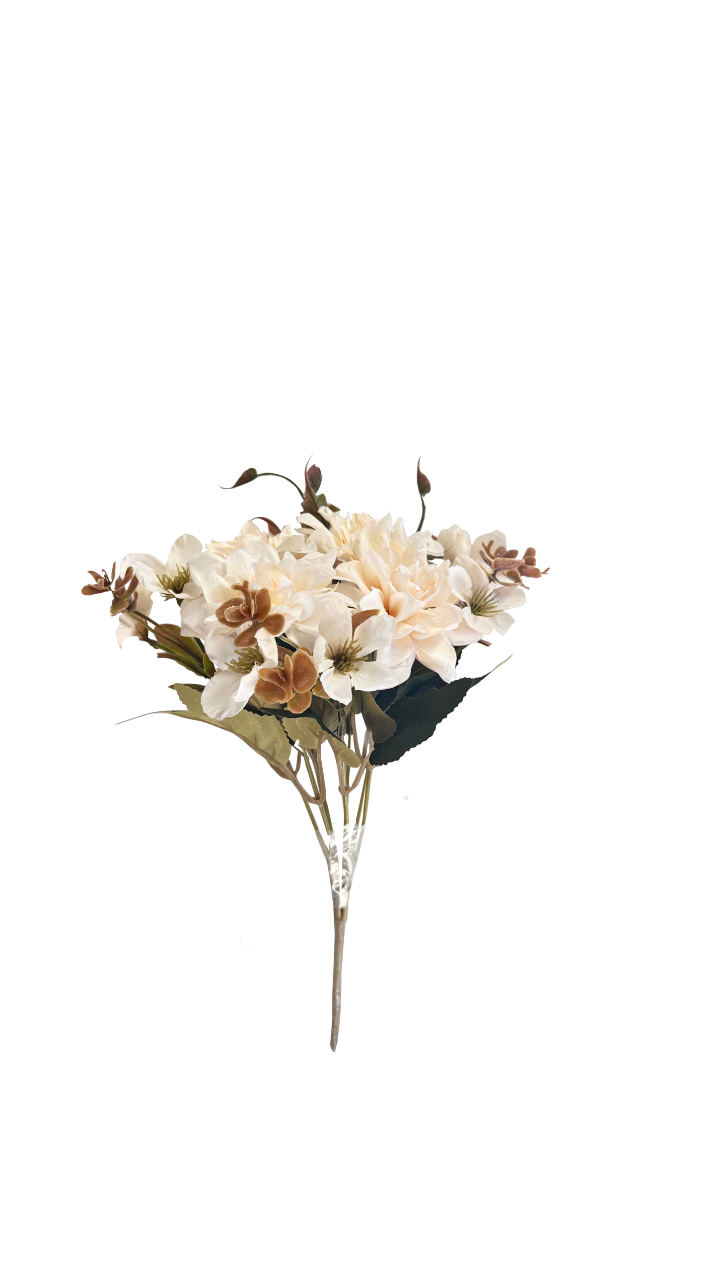 Ramo de Flores Artificiales Mixtas – Tonos Crema, Beige y Follaje Tostado Vintage