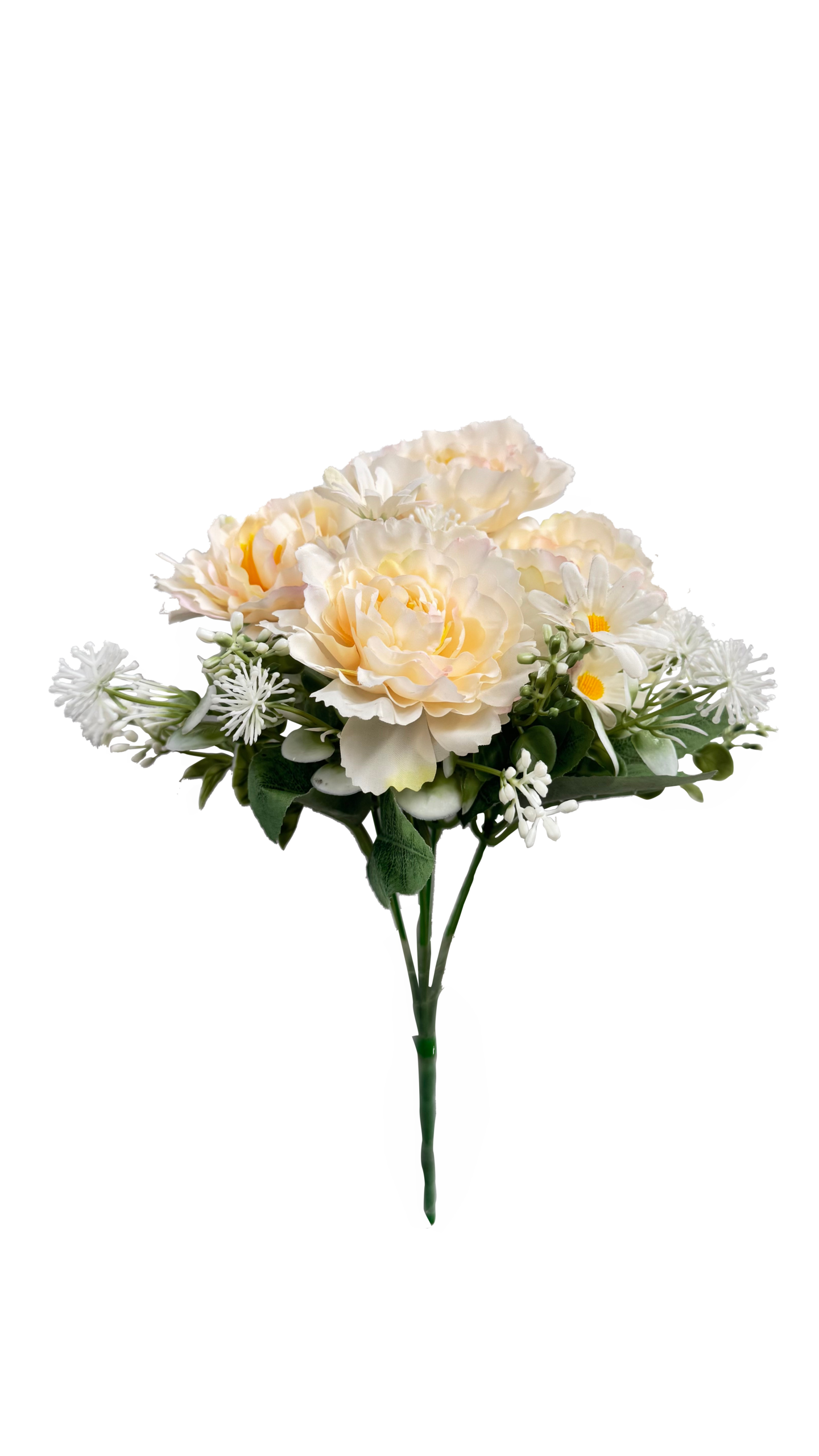 Ramo de Flores Artificiales de Peonías y Margaritas – Blanco Crema y Champán Elegante