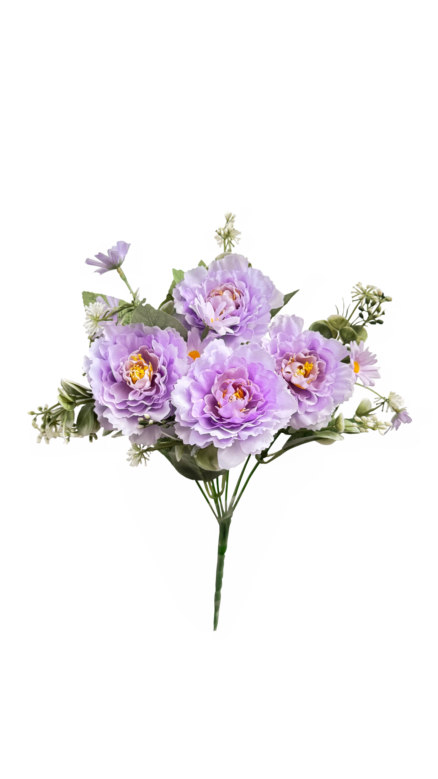 Ramo de Flores Artificiales de Peonías y Margaritas – Tonos Lavanda y Violeta