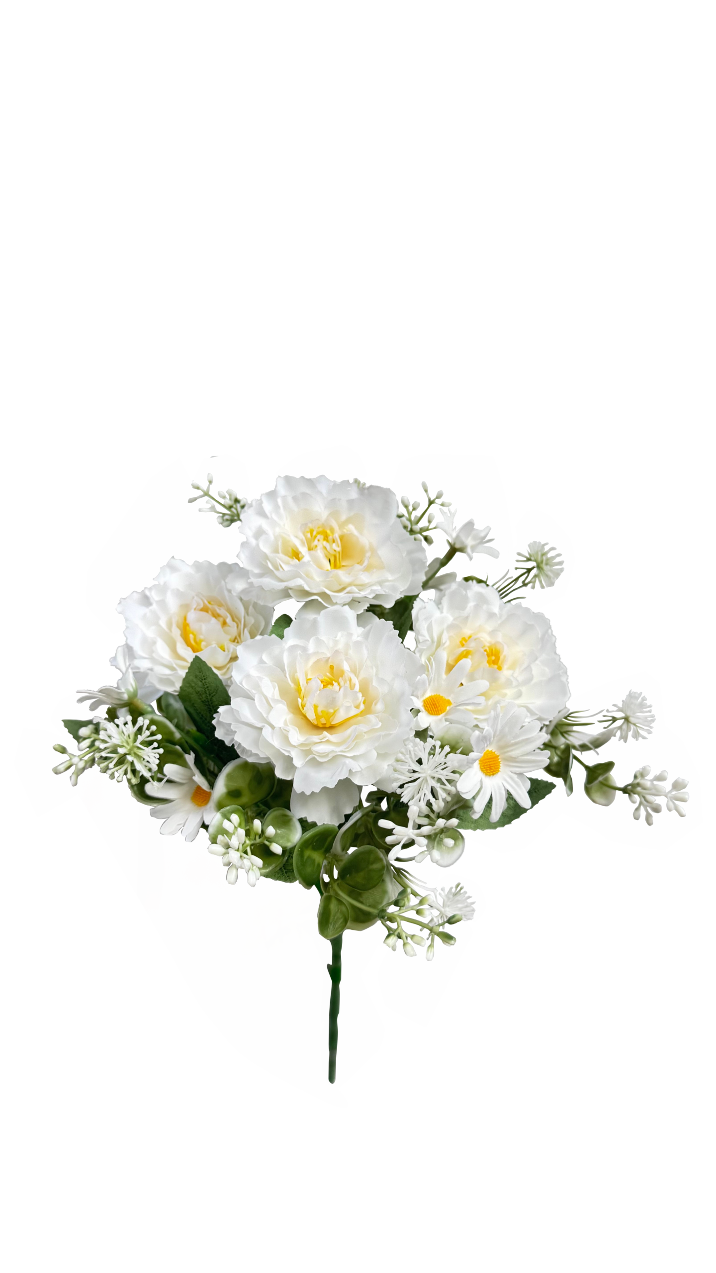 Ramo de Flores Artificiales de Peonías y Margaritas – Blanco Puro y Toques de Sol