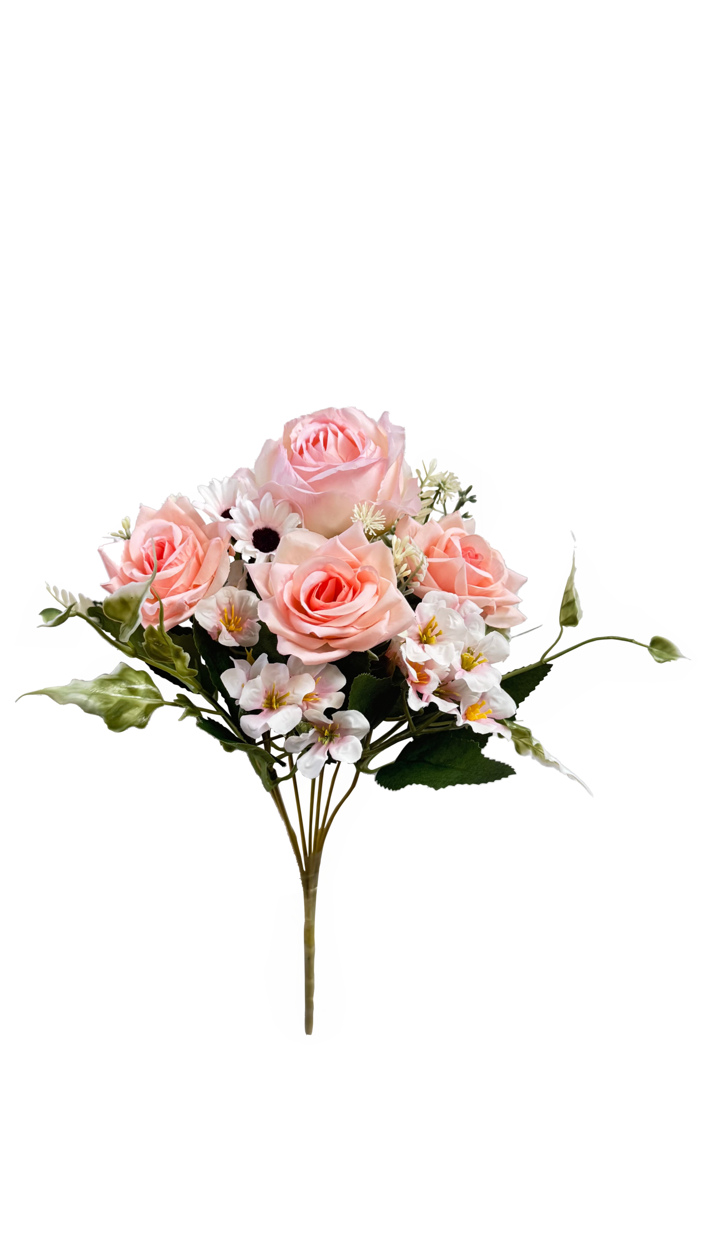 Ramo de Flores Artificiales de Rosas y Margaritas – Tonos Rosa Pastel y Salmón