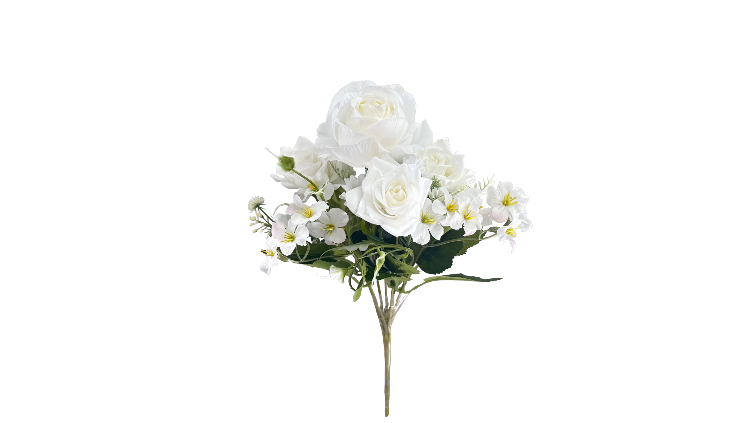 Ramo de Flores Artificiales de Rosas y Margaritas – Blanco Puro