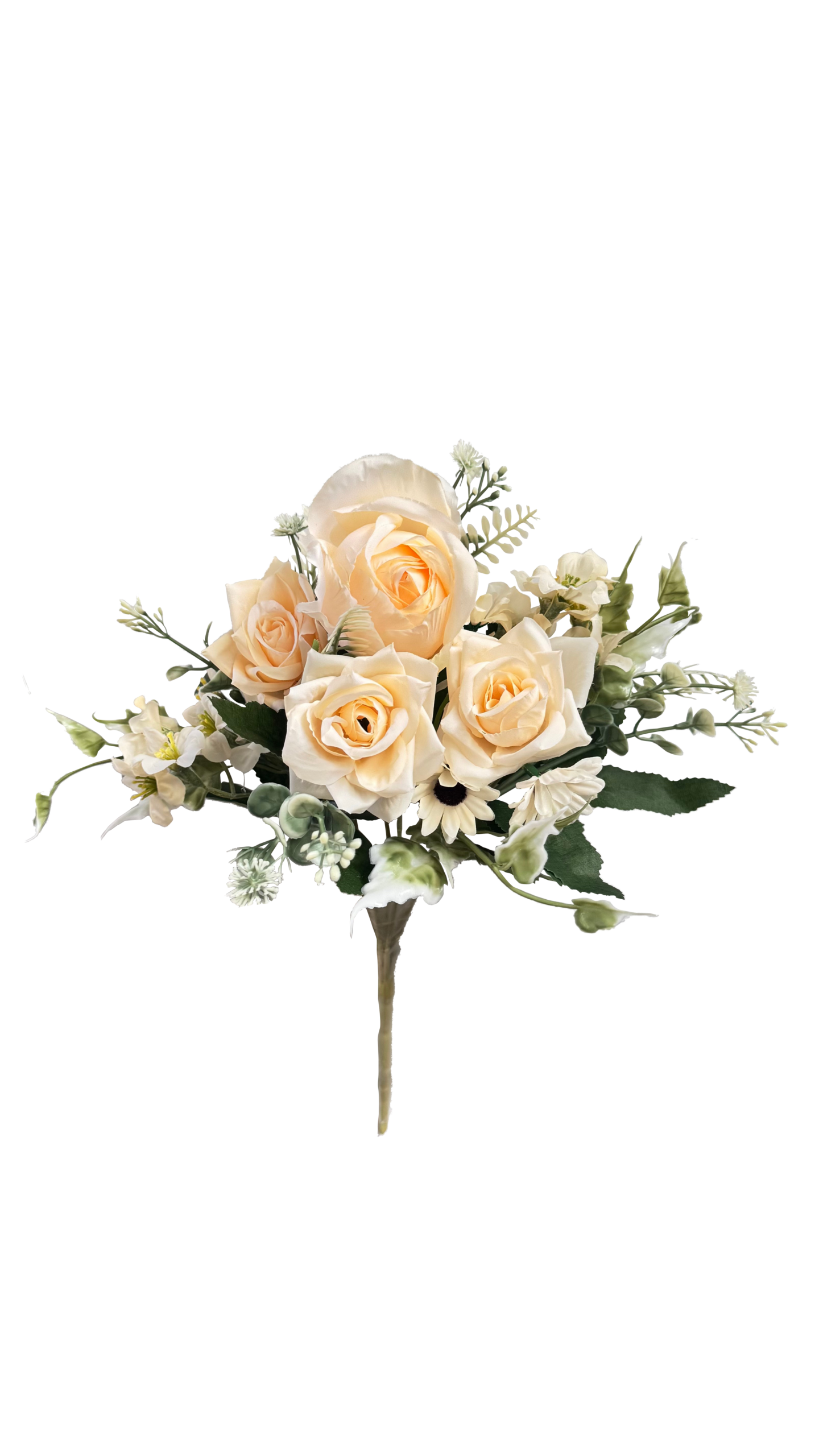 Ramo de Flores Artificiales de Rosas y Margaritas – Tonos Champán y Crema