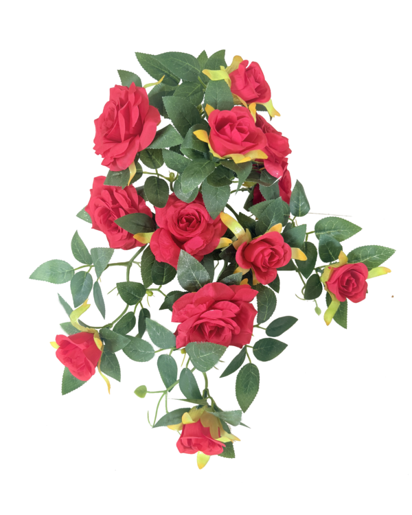 Guirnalda de Rosas Artificiales Premium – Elegancia Botánica en Rojo Carmesí, Verde Exuberante y Acentos Amarillos
