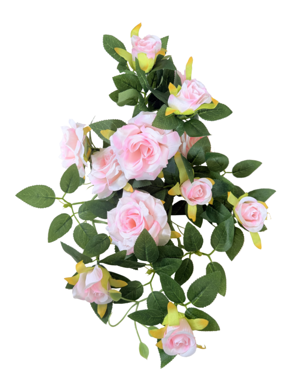 Guirnalda de Rosas Artificiales Premium – Elegancia Botánica en Rosa Pastel, Blanco Rubor y Verde Exuberante con Acentos Amarillos