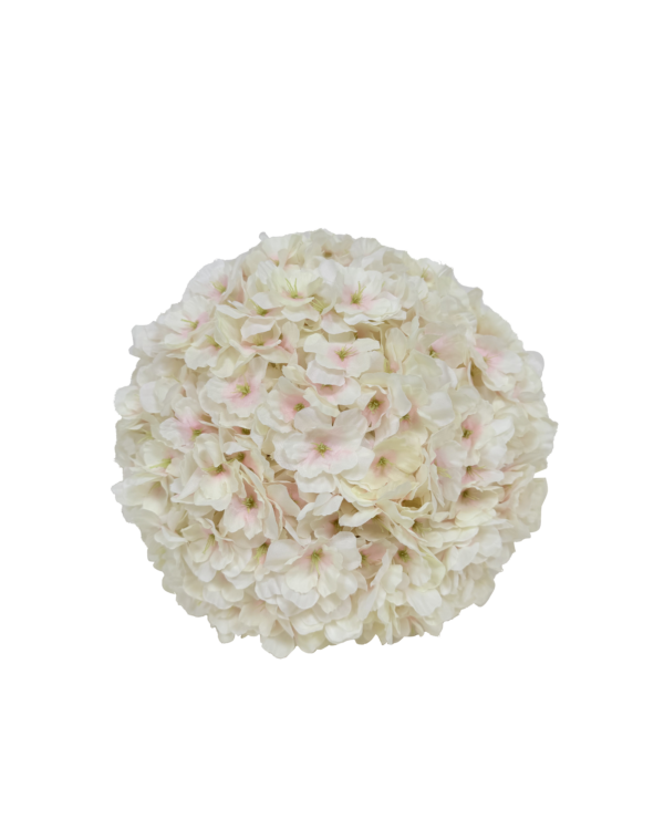 Esfera / Bola de Hortensias Artificiales Premium – Elegancia Botánica en Blanco Crema, Marfil y Matices Rosa Pastel con Acentos Verde Tierno