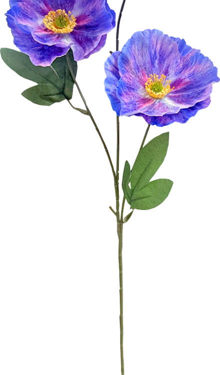 Vara Artificial de Amapola Azul y Violeta Premium – Follaje y Flores Exóticas para Interiores