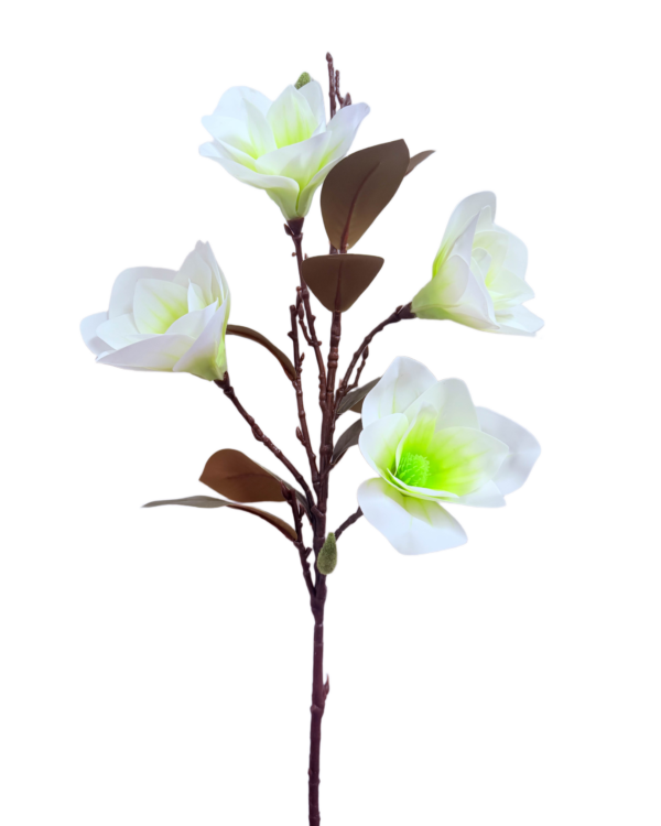 Vara Artificial de Magnolias Premium – Elegancia Floral en Tono Blanco Marfil y Verde Clarito