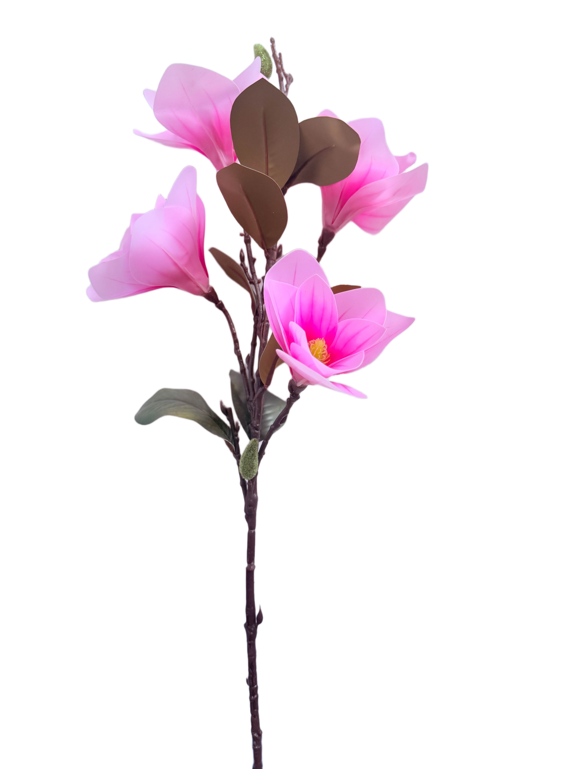 Vara Artificial de Magnolias Premium – Elegancia Floral en Tono Rosa Vibrante y Centro Amarillo