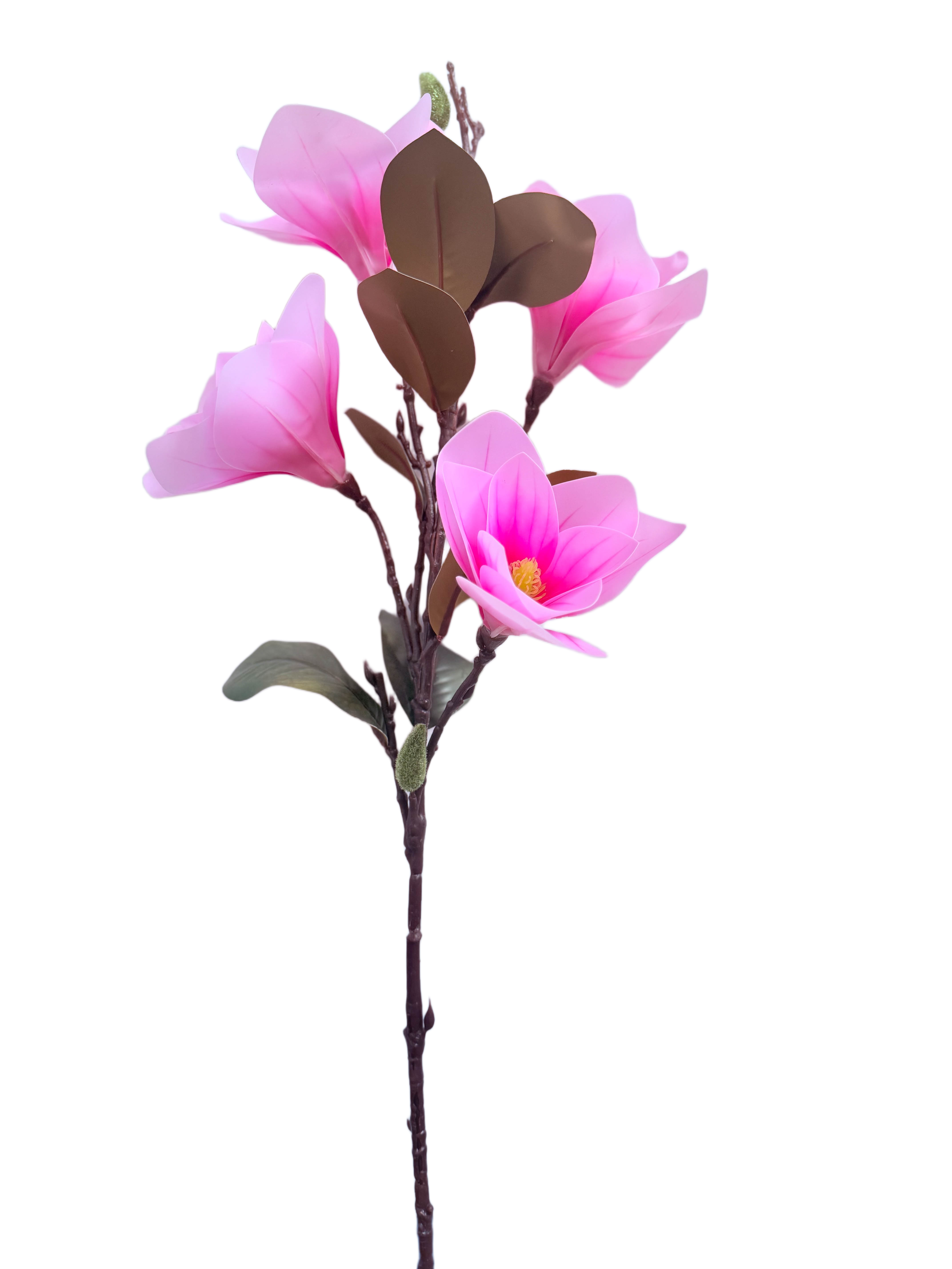 Vara Artificial de Magnolias Premium – Elegancia Floral en Tono Rosa Vibrante y Centro Amarillo