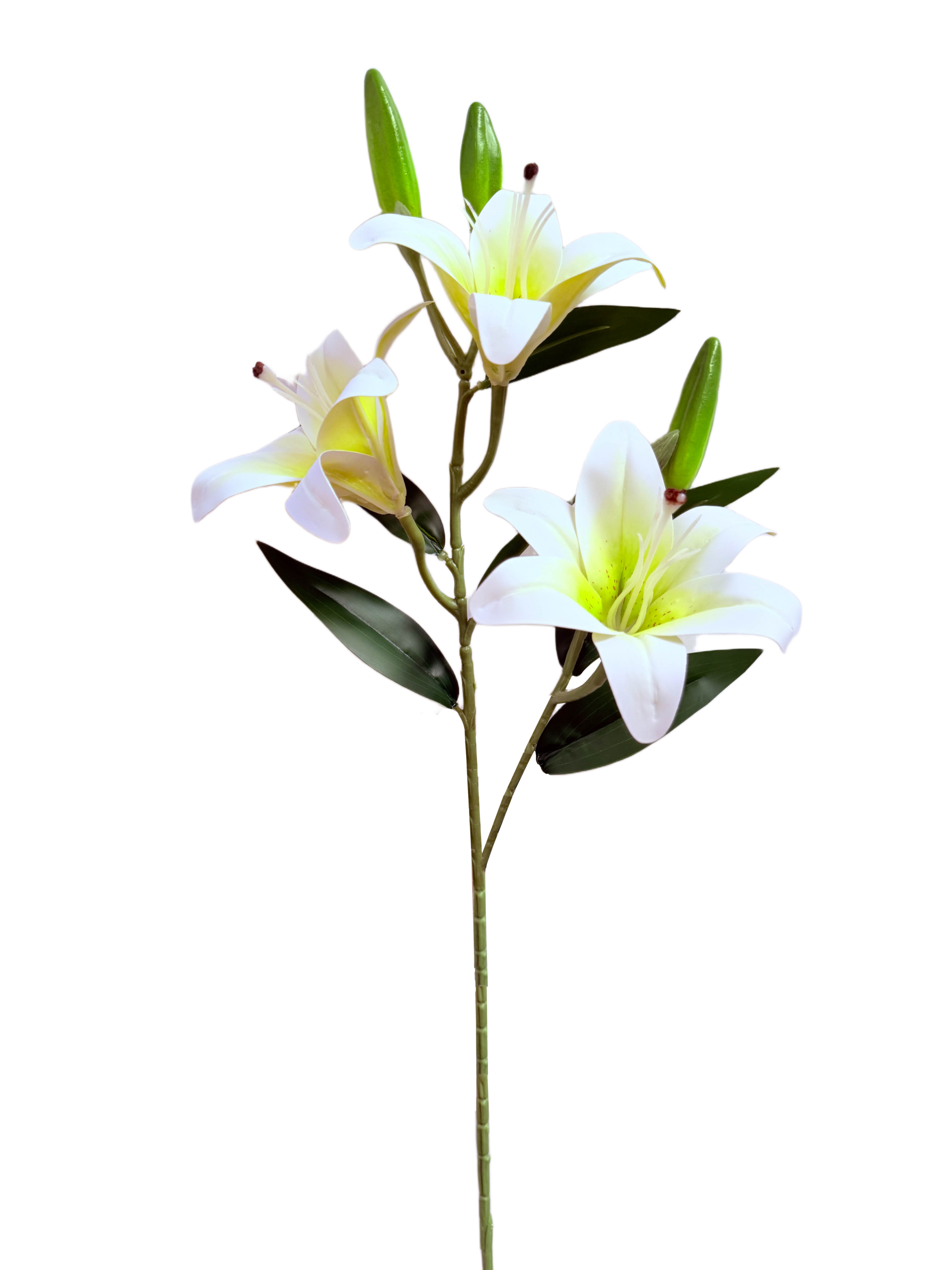 Vara Artificial de Lirios Premium – Elegancia Floral en Tono Blanco y Centro Verde Amarillento