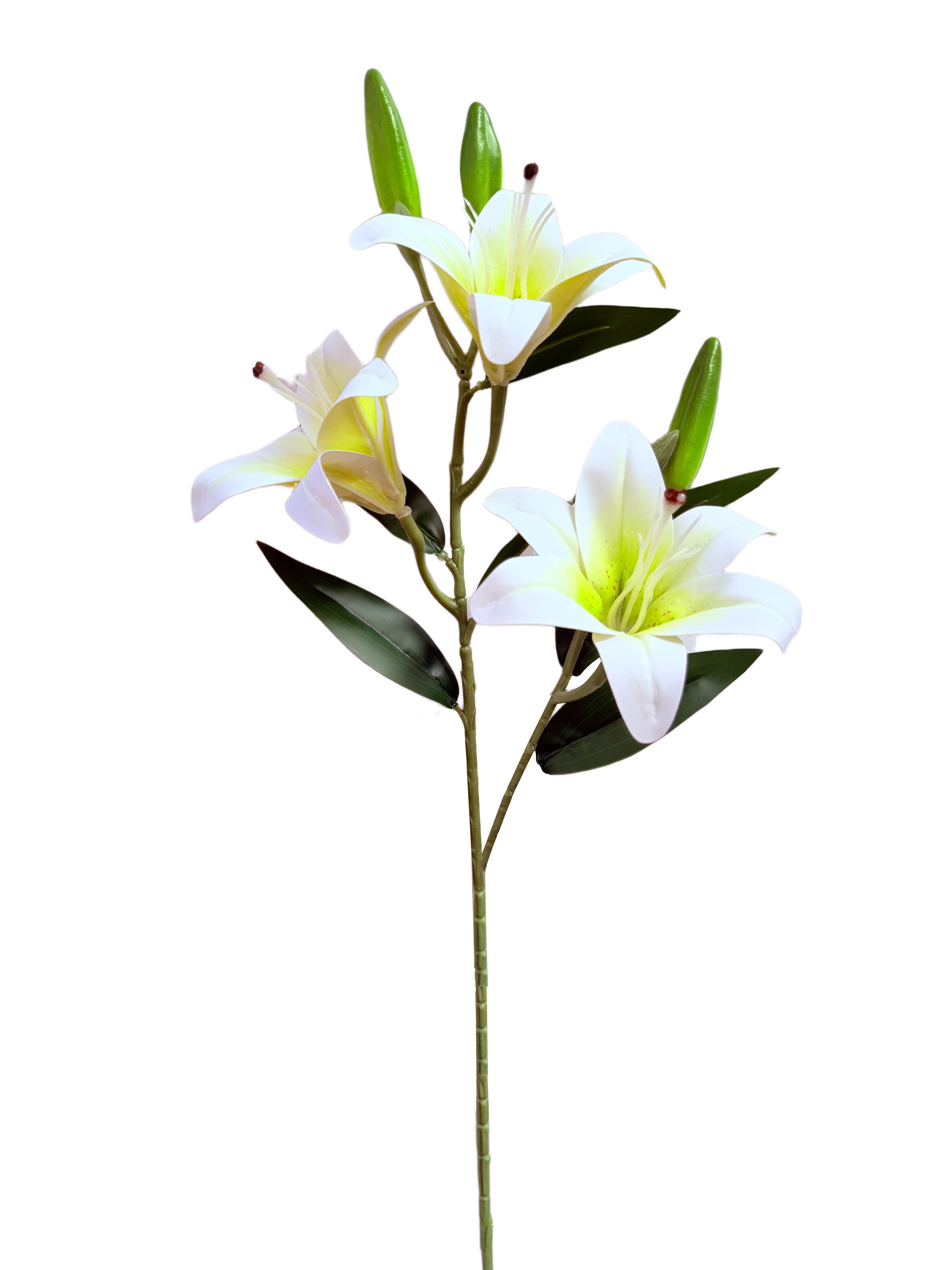 Vara Artificial de Lirios Premium – Elegancia Floral en Tono Blanco y Centro Verde Amarillento