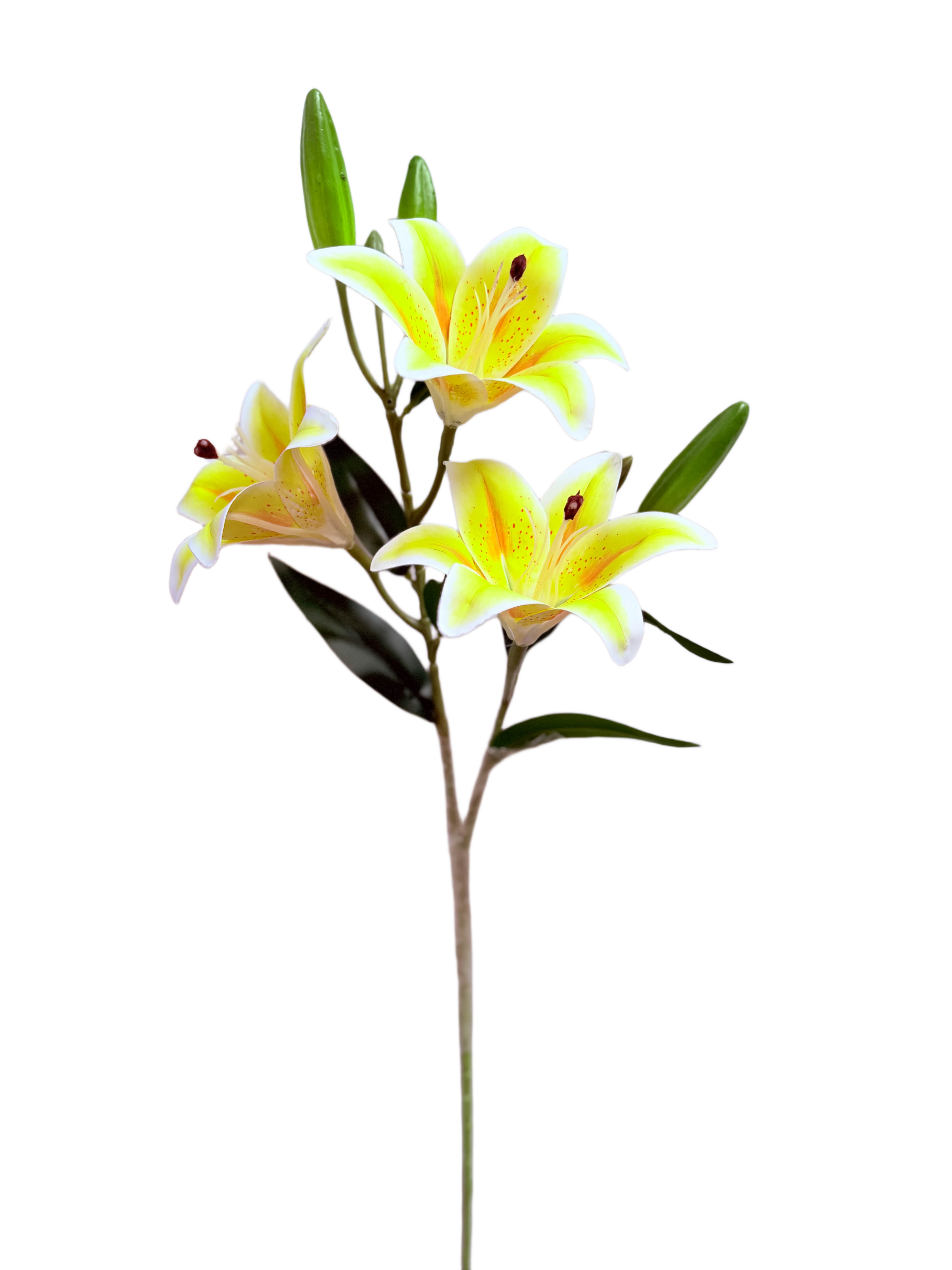 Vara Artificial de Lirios Premium – Elegancia Floral en Tono Amarillo Vibrante y Centro Anaranjado