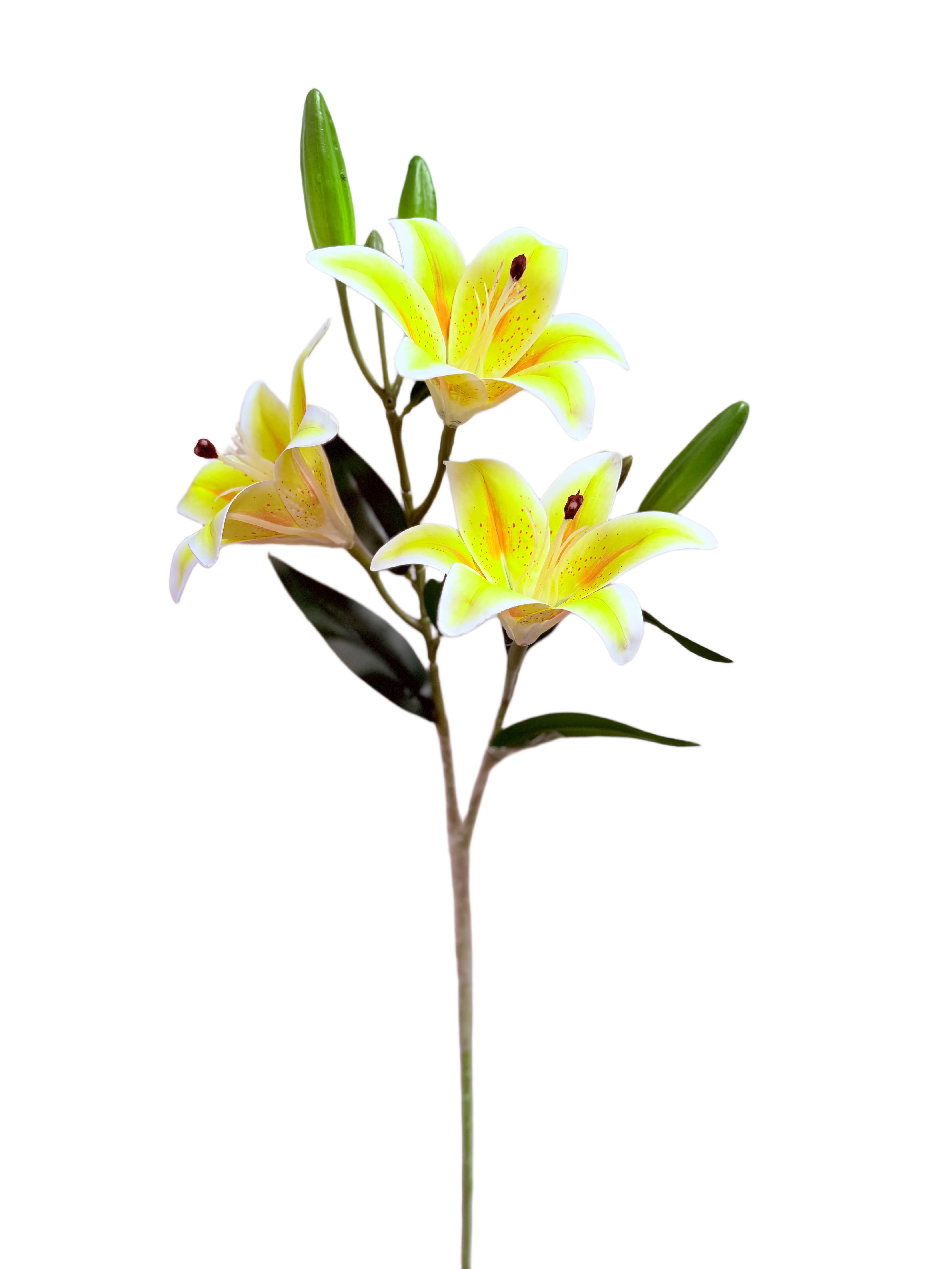 Vara Artificial de Lirios Premium – Elegancia Floral en Tono Amarillo Vibrante y Centro Anaranjado