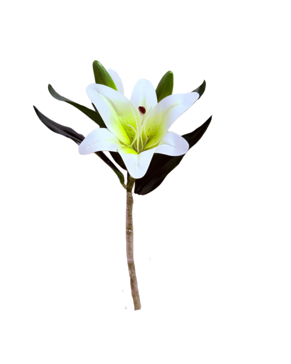 Vara Artificial de Lirio Individual Premium – Elegancia Floral en Tono Blanco y Centro Verde Limón