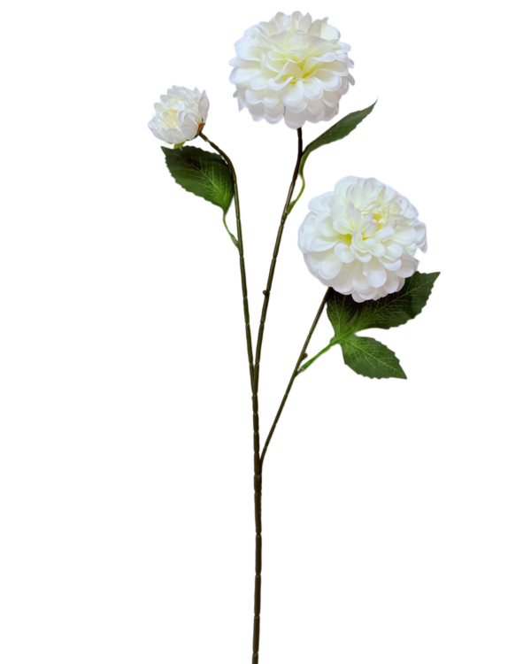 Vara Artificial de Dalia Individual Premium – Elegancia Floral en Tono Blanco Puro y Matices Marfil