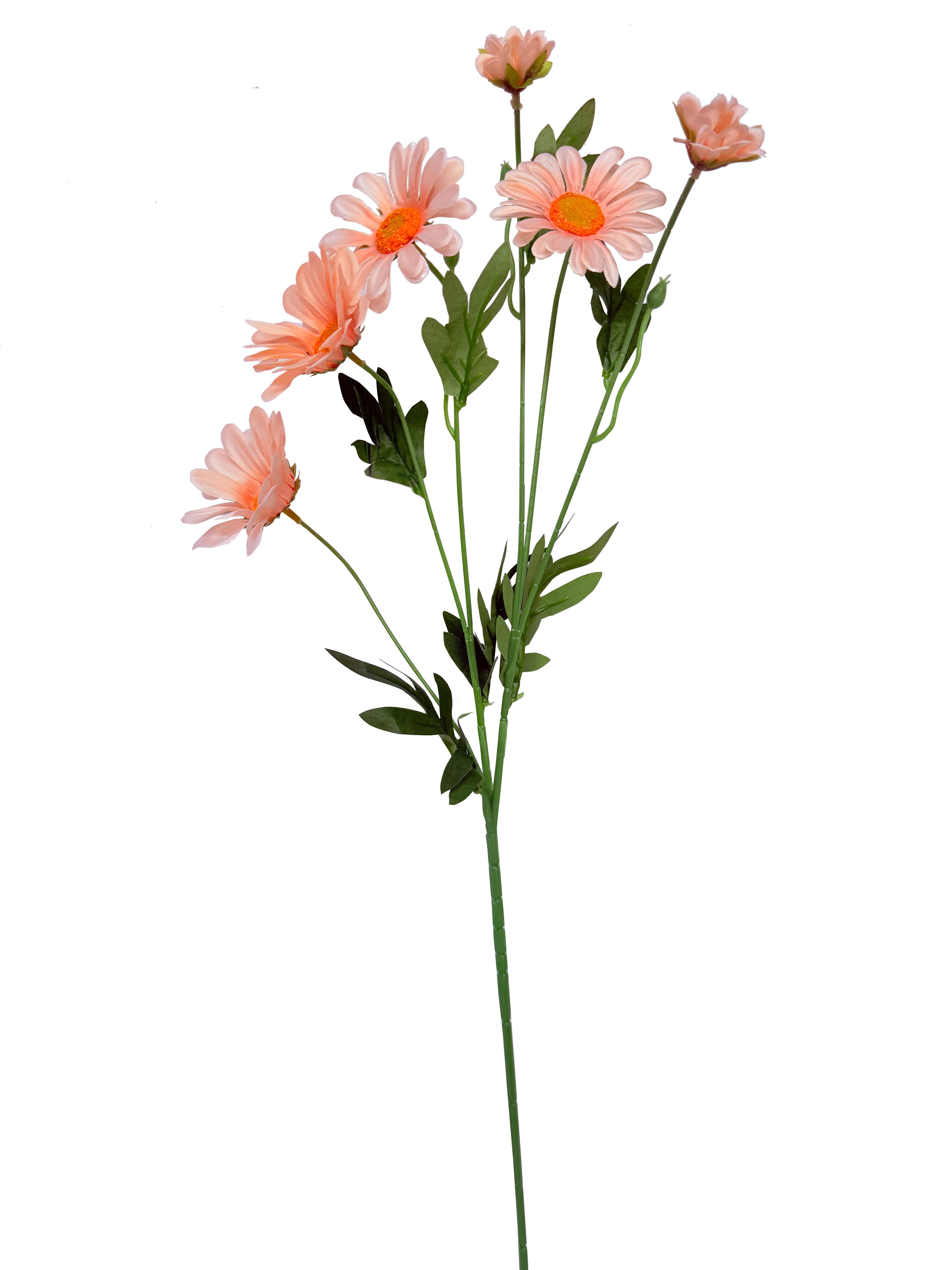 Vara Artificial de Margarita Individual Premium – Elegancia Floral en Tono Rosa Durazno y Centro Amarillo Cálido