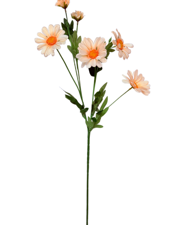 Vara Artificial de Margarita Individual Premium – Elegancia Floral en Tono Amarillo Pálido / Crema y Centro Naranja Cálido