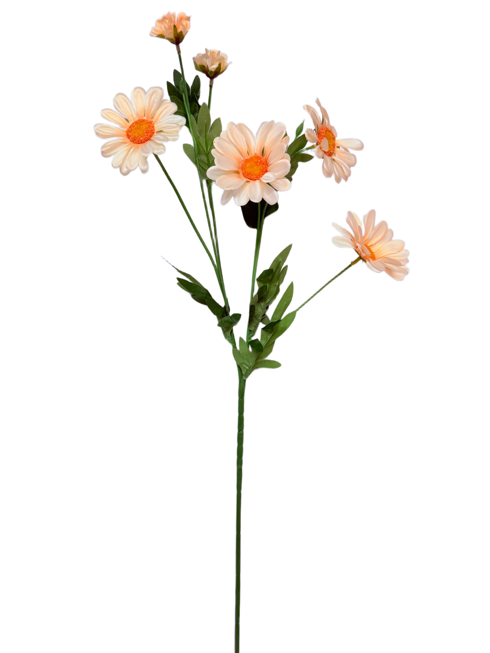 Vara Artificial de Margarita Individual Premium – Elegancia Floral en Tono Amarillo Pálido / Crema y Centro Naranja Cálido