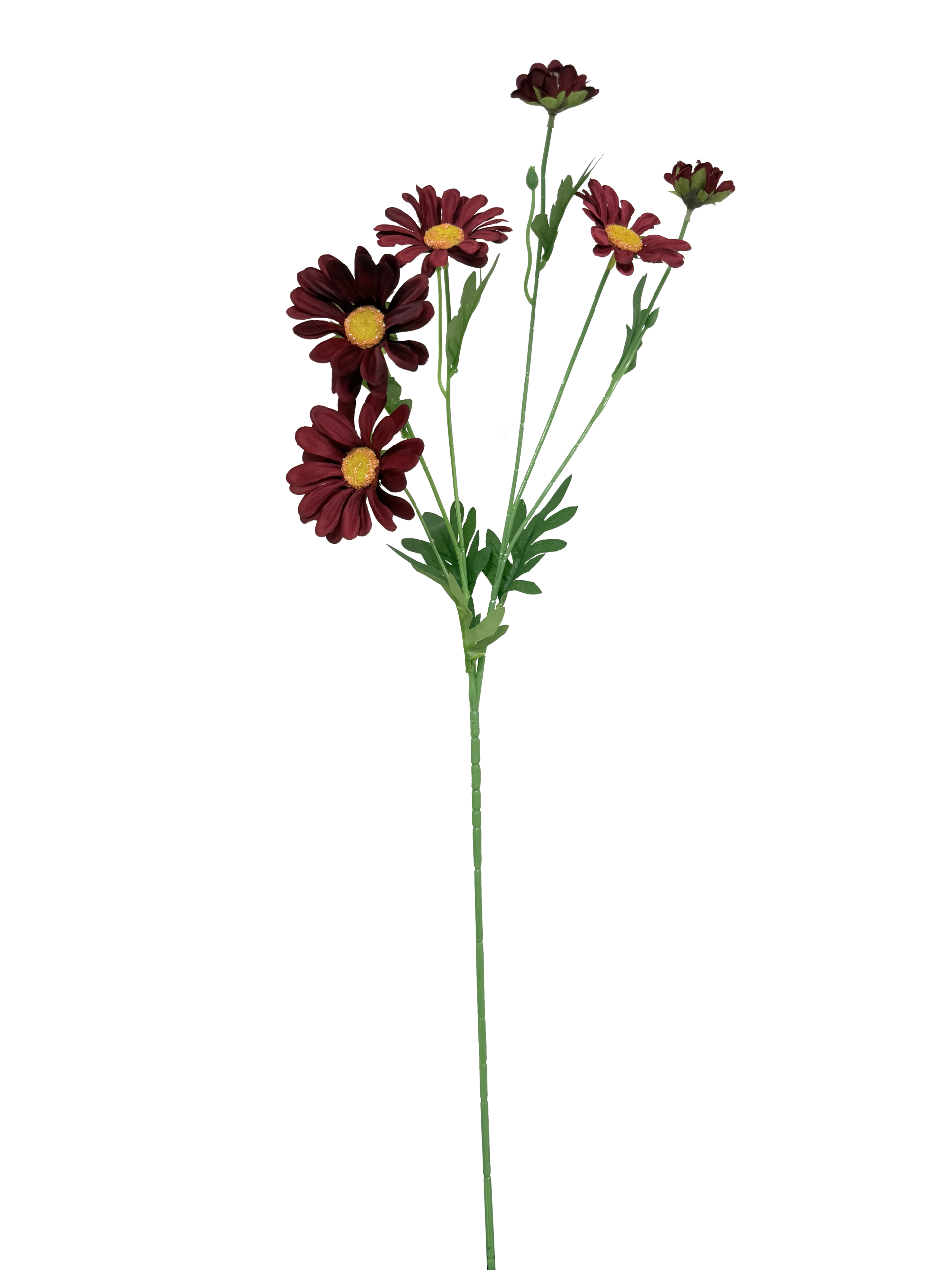 Vara Artificial de Margarita Individual Premium – Elegancia Floral en Tono Rojo Vino y Centro Amarillo Cálido