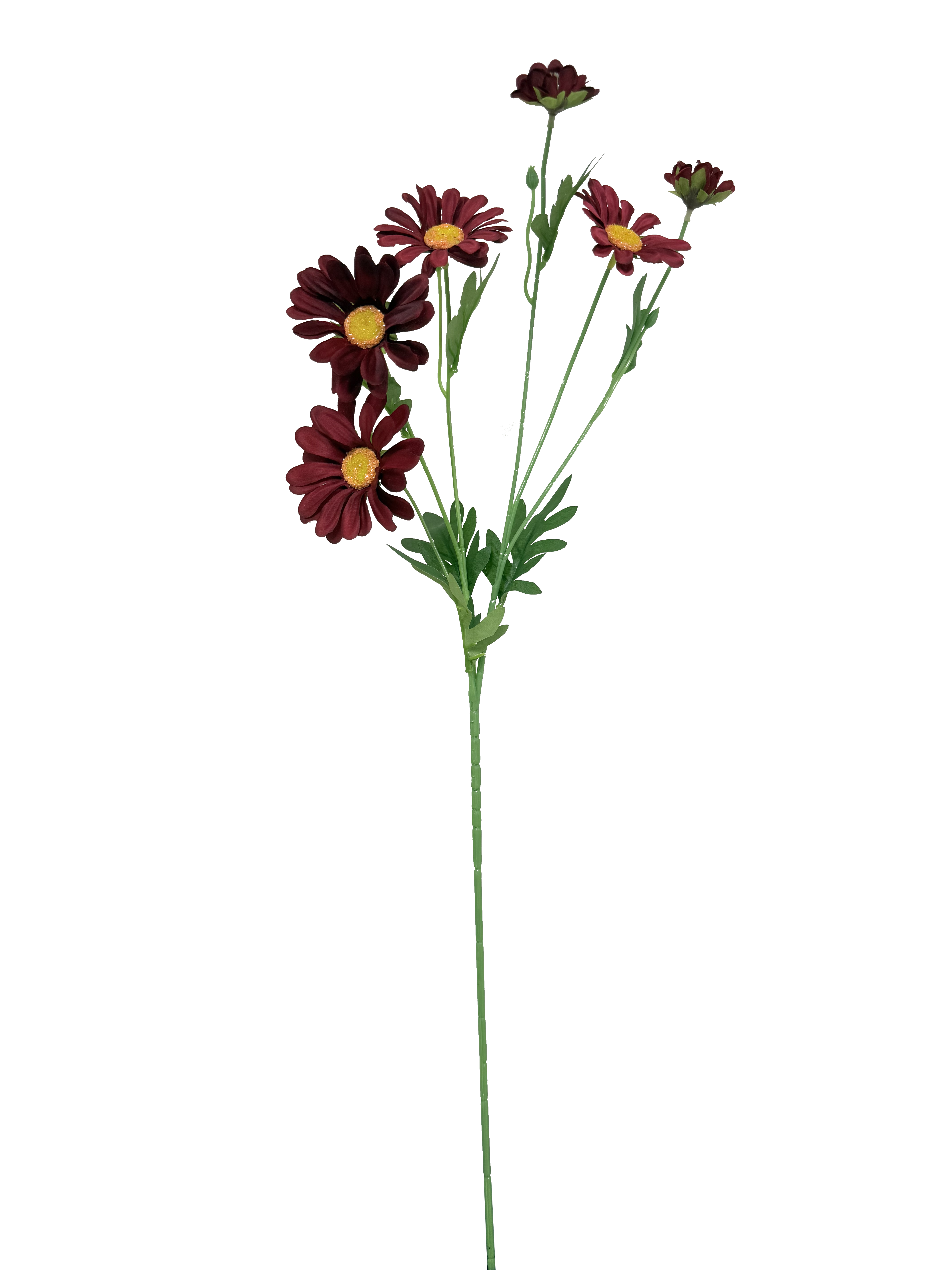 Vara Artificial de Margarita Individual Premium – Elegancia Floral en Tono Rojo Vino y Centro Amarillo Cálido