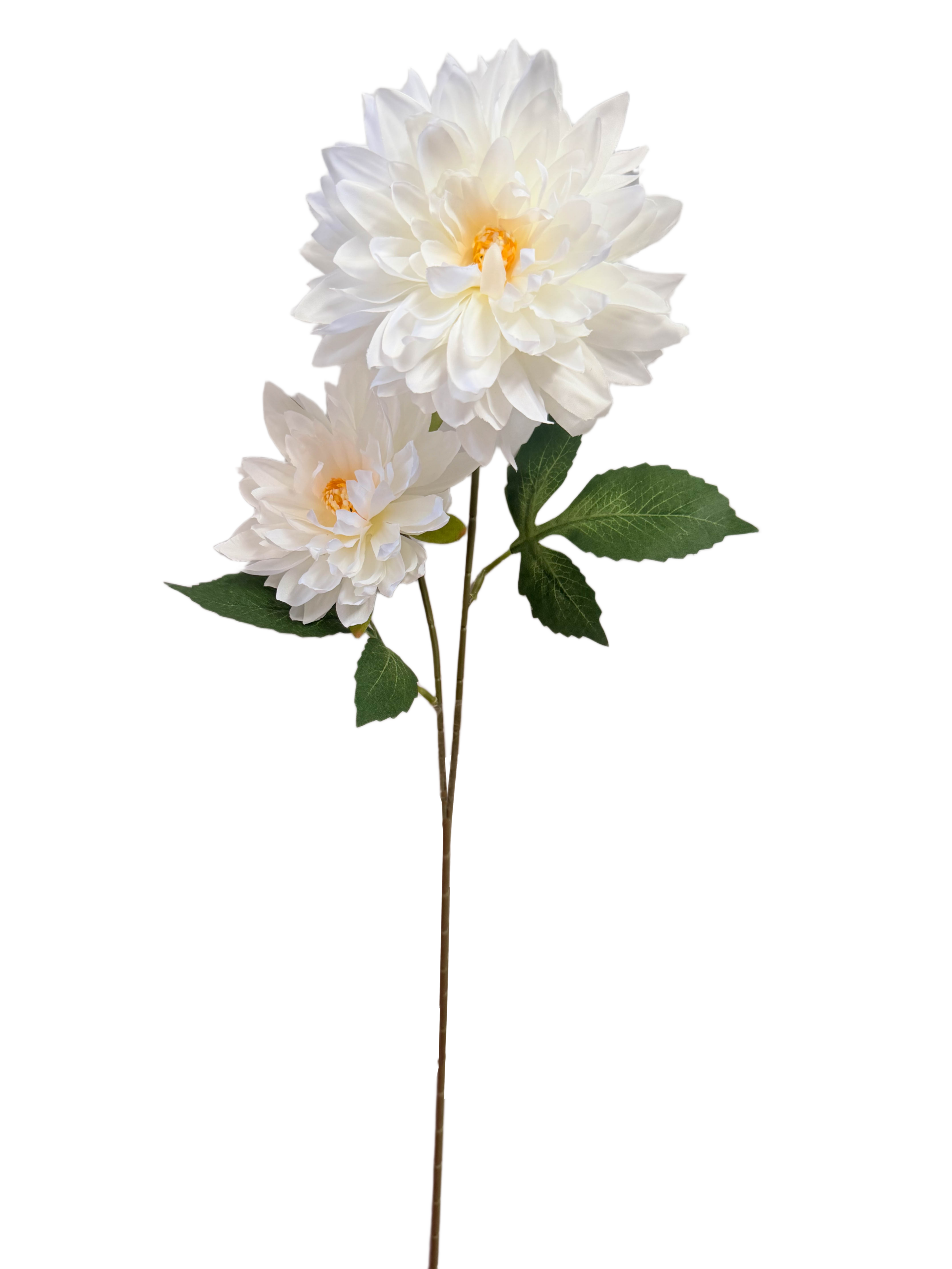 Vara Artificial de Dalia Individual Premium – Elegancia Floral en Tono Blanco Puro y Centro Amarillo Cálido