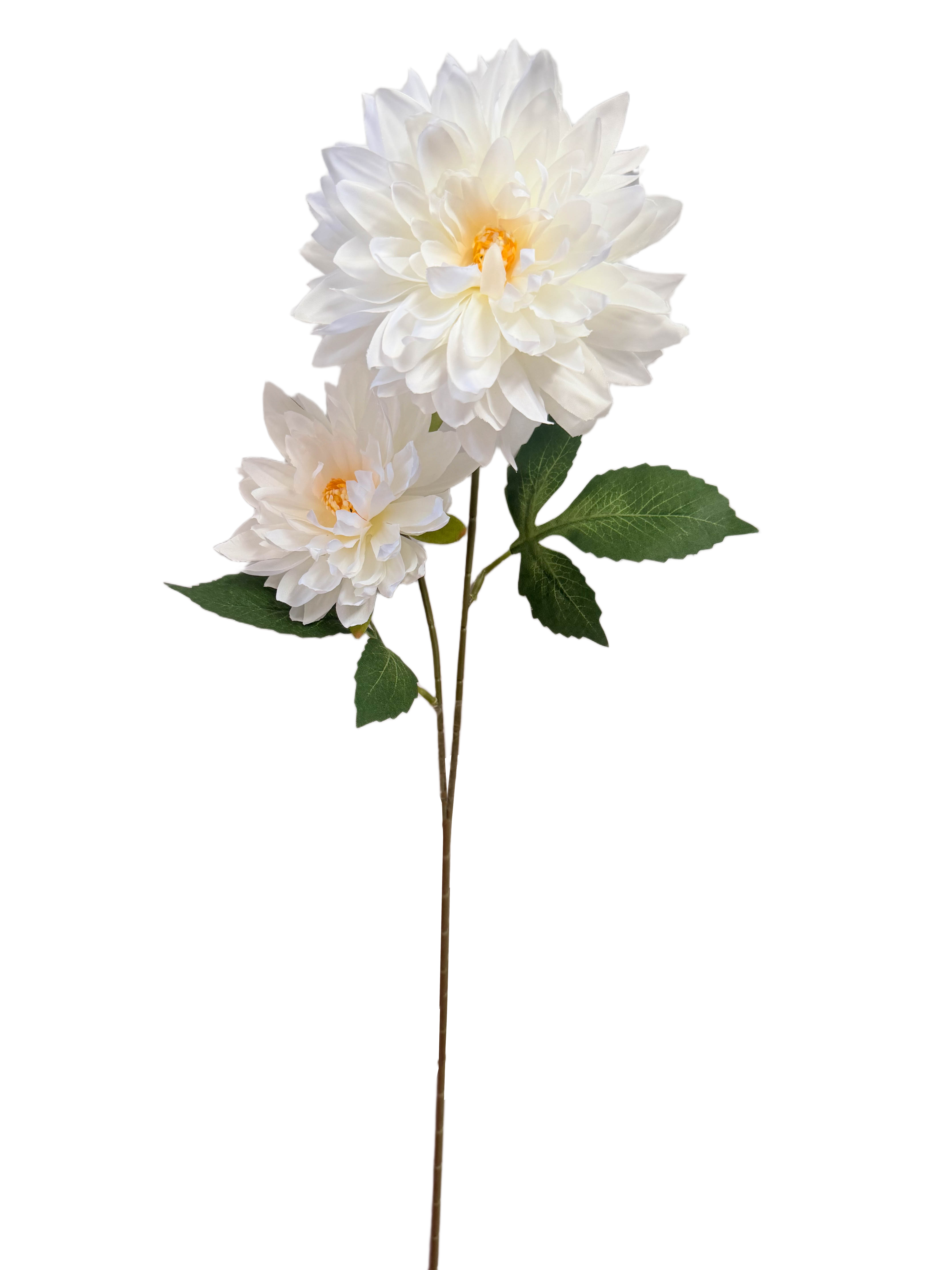 Vara Artificial de Dalia Individual Premium – Elegancia Floral en Tono Blanco Puro y Centro Amarillo Cálido