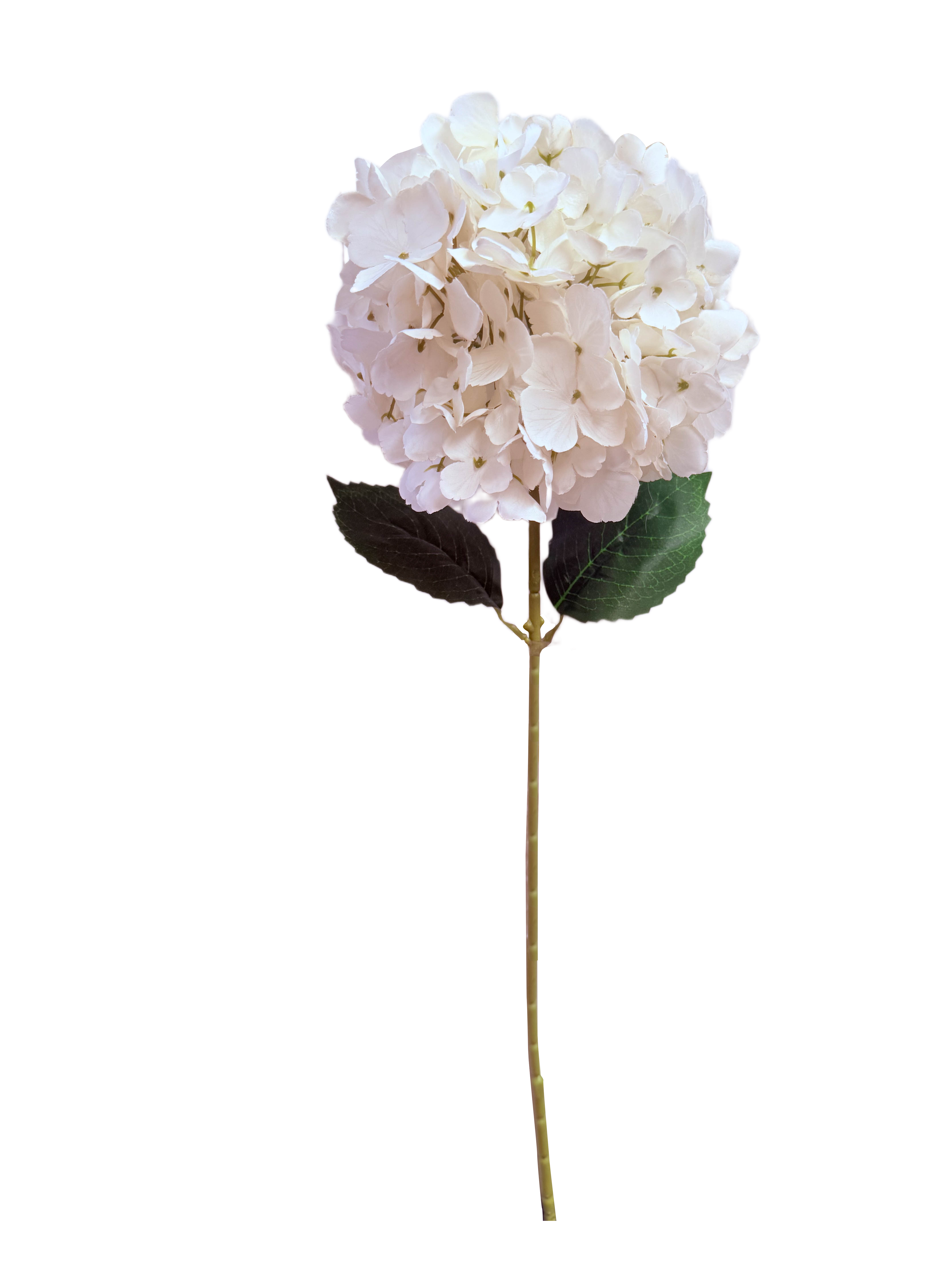 Vara Artificial de Hortensia Individual Premium – Elegancia Floral en Tono Blanco Puro / Marfil Sereno