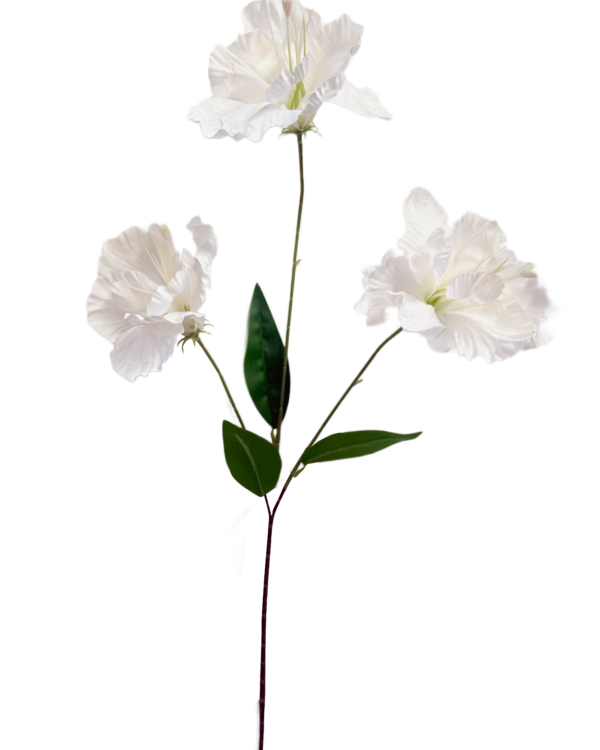 Vara Artificial de Eustoma (Lisianto) de Tres Flores Premium – Elegancia Floral en Tono Blanco Puro