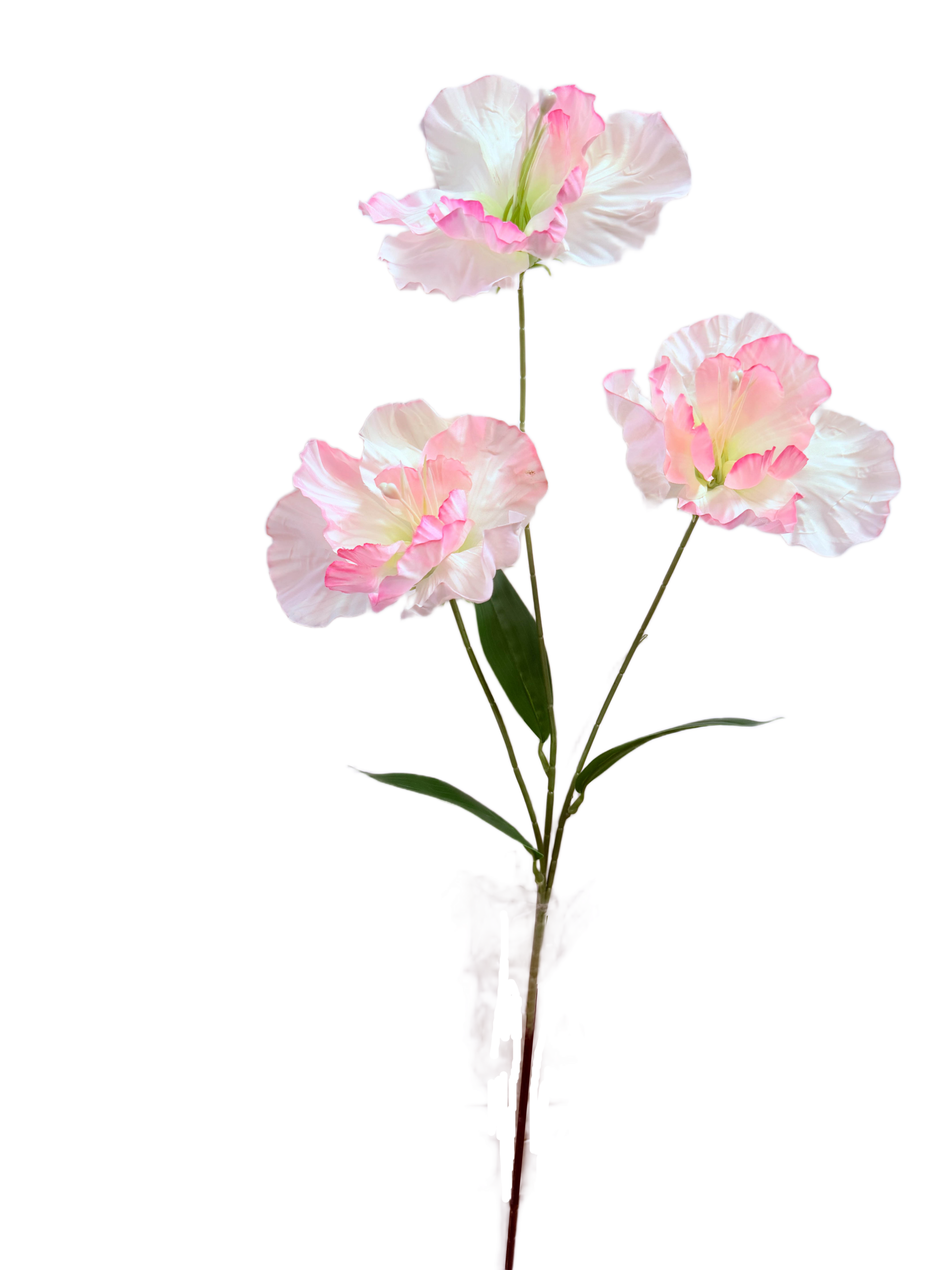 Vara Artificial de Eustoma (Lisianto) de Tres Flores Premium – Elegancia Floral en Tono Blanco y Rosa Matizado