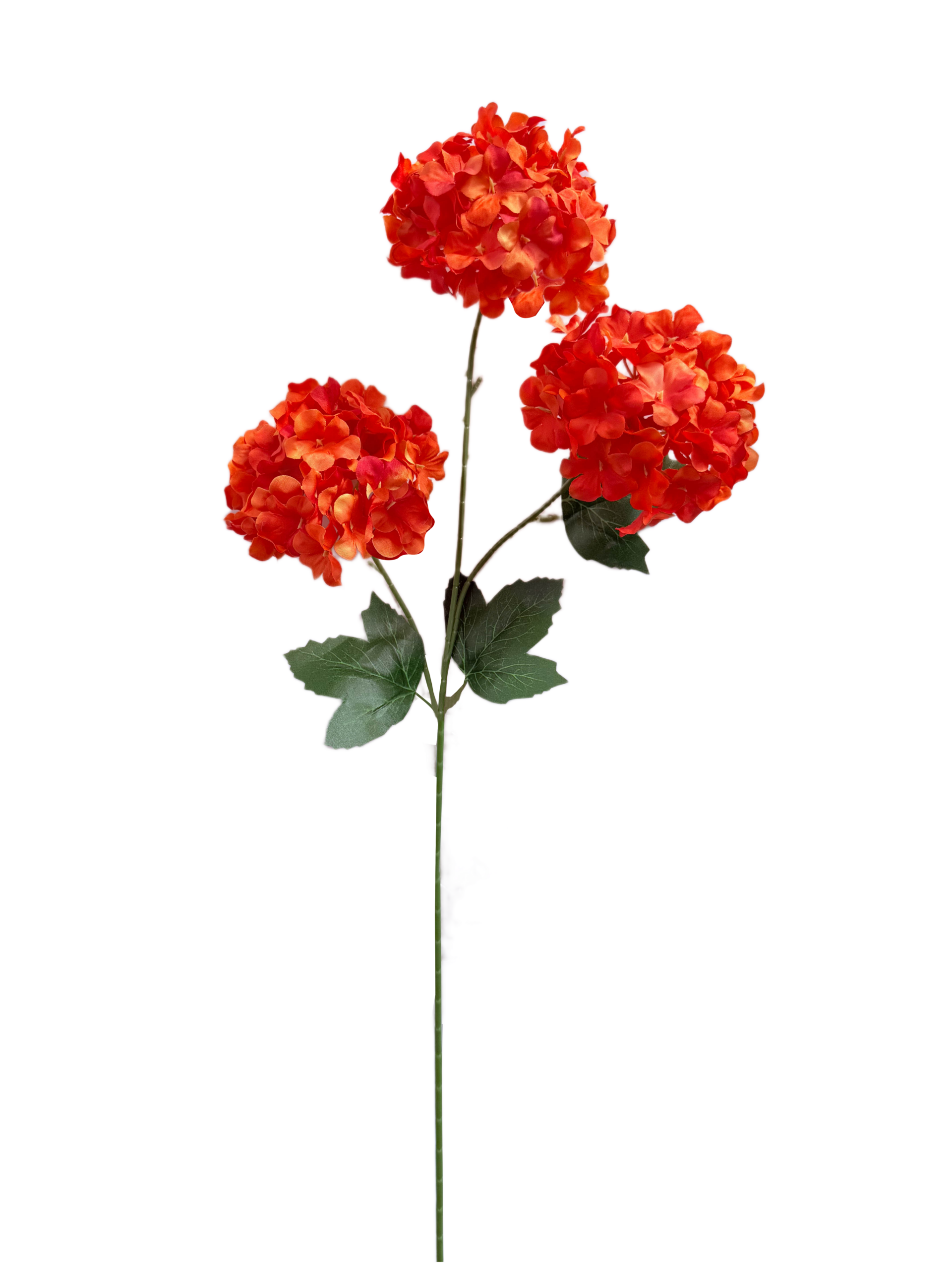 Vara Artificial de Hortensia de Tres Flores Premium – Elegancia Floral en Tono Naranja / Coral Cálido