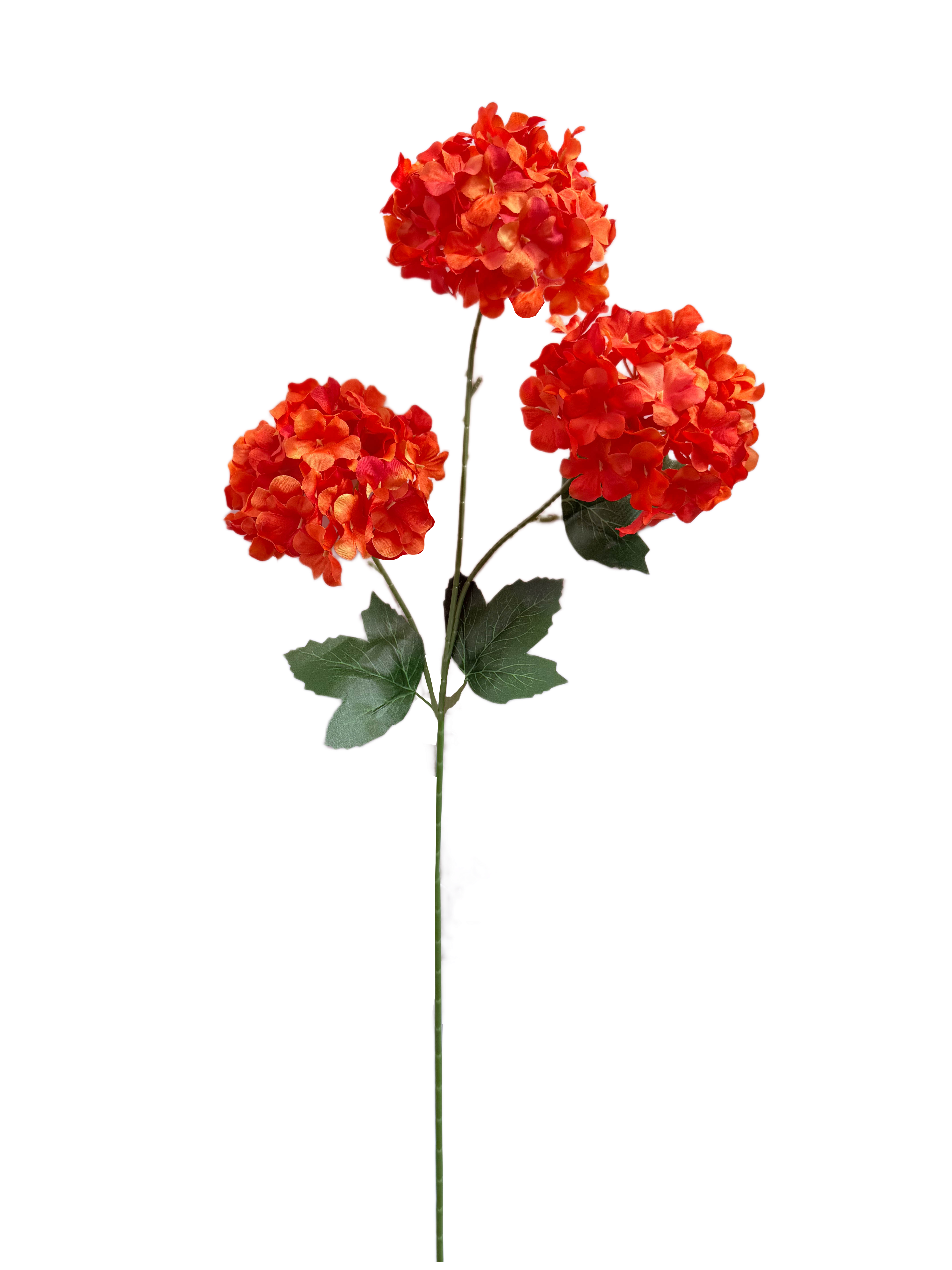 Vara Artificial de Hortensia de Tres Flores Premium – Elegancia Floral en Tono Naranja / Coral Cálido