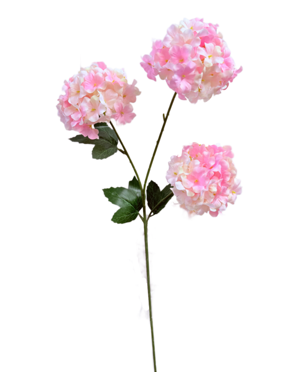 Vara Artificial de Hortensia de Tres Flores Premium – Elegancia Floral en Tono Rosa Pastel / Rosa Suave