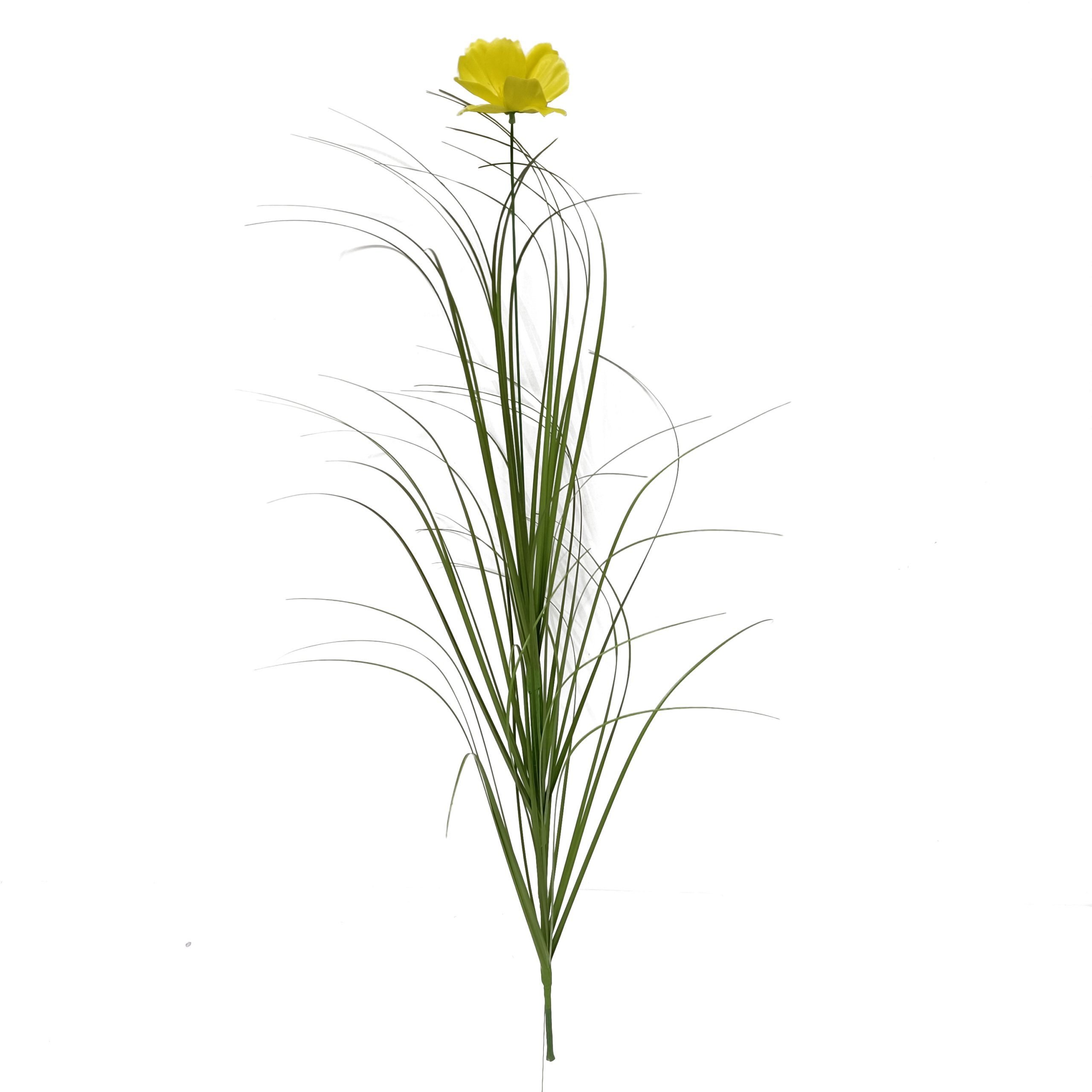 Vara Artificial de Pasto Ornamental con Flor Silvestre (Amapola / Cosmos) Premium – Elegancia Natural en Tono Verde y Amarillo Sol