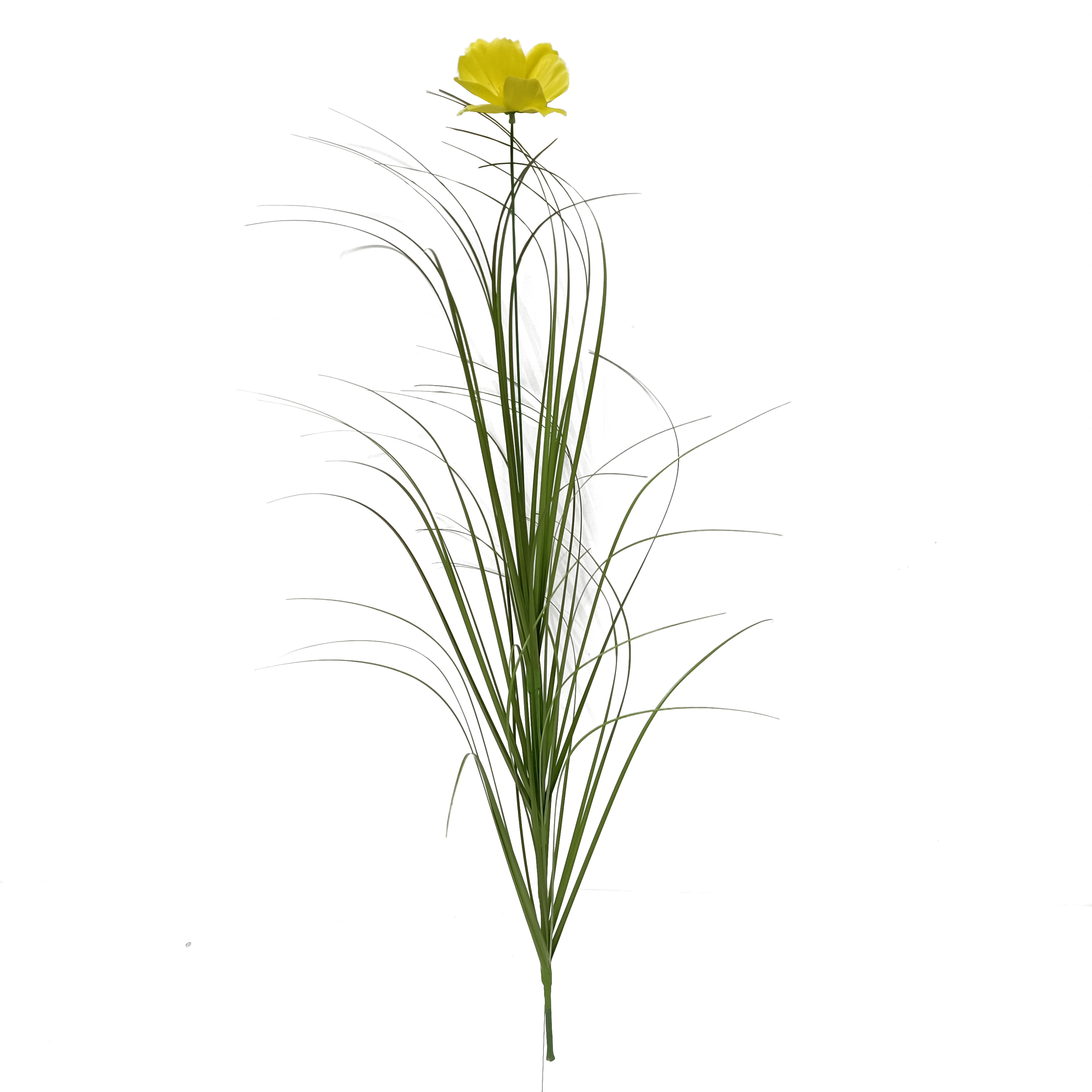 Vara Artificial de Pasto Ornamental con Flor Silvestre (Amapola / Cosmos) Premium – Elegancia Natural en Tono Verde y Amarillo Sol
