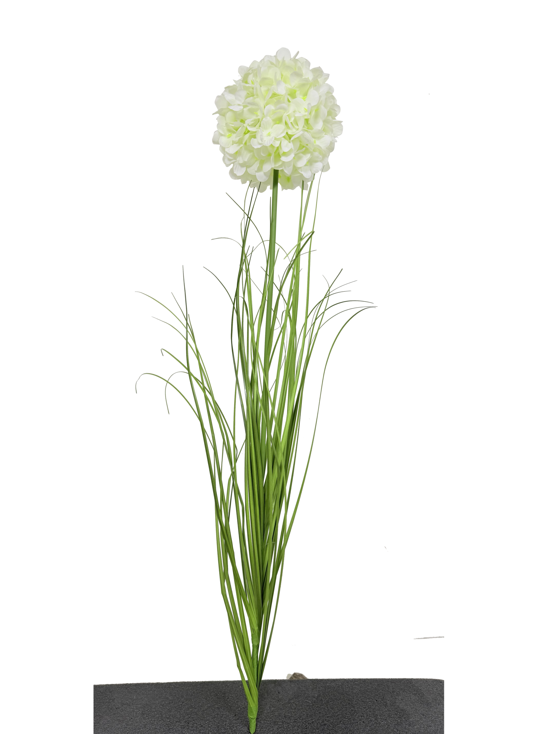 Vara Artificial de Pasto Ornamental con Hortensia / Pompón Floral Premium – Elegancia Natural en Tono Verde y Blanco Marfil