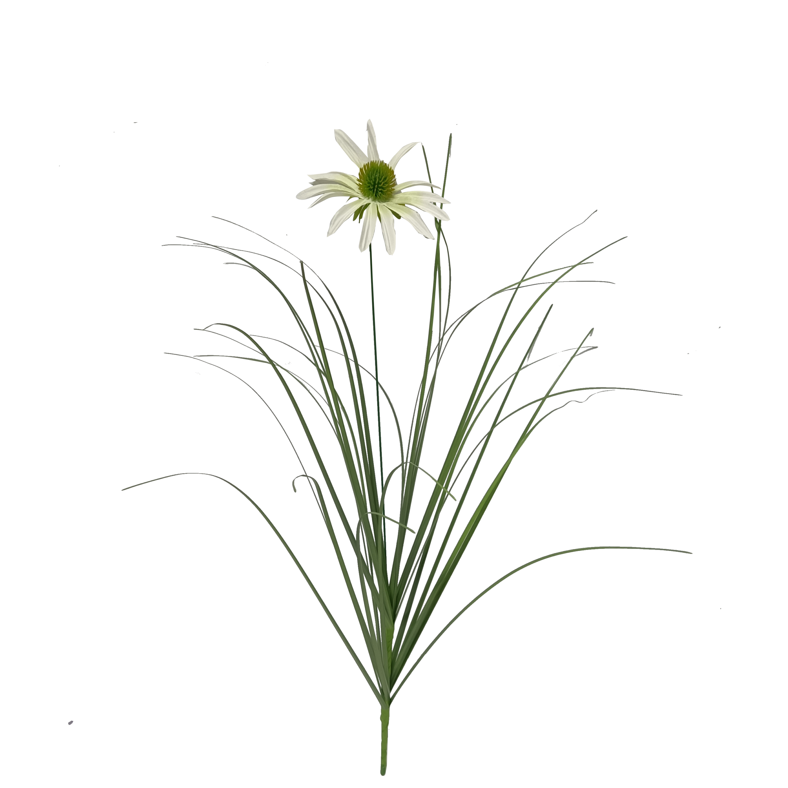 Vara Artificial de Pasto Ornamental con Flor Silvestre (Equinácea / Margarita) Premium – Elegancia Natural en Tono Verde y Blanco Marfil