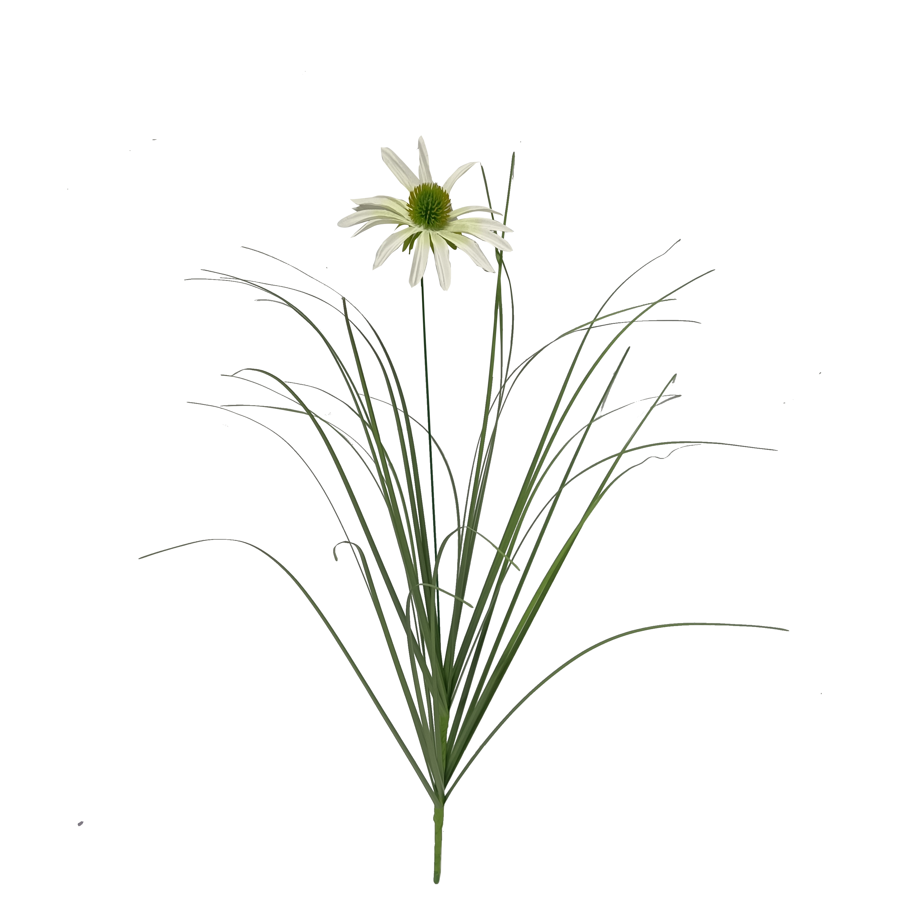 Vara Artificial de Pasto Ornamental con Flor Silvestre (Equinácea / Margarita) Premium – Elegancia Natural en Tono Verde y Blanco Marfil
