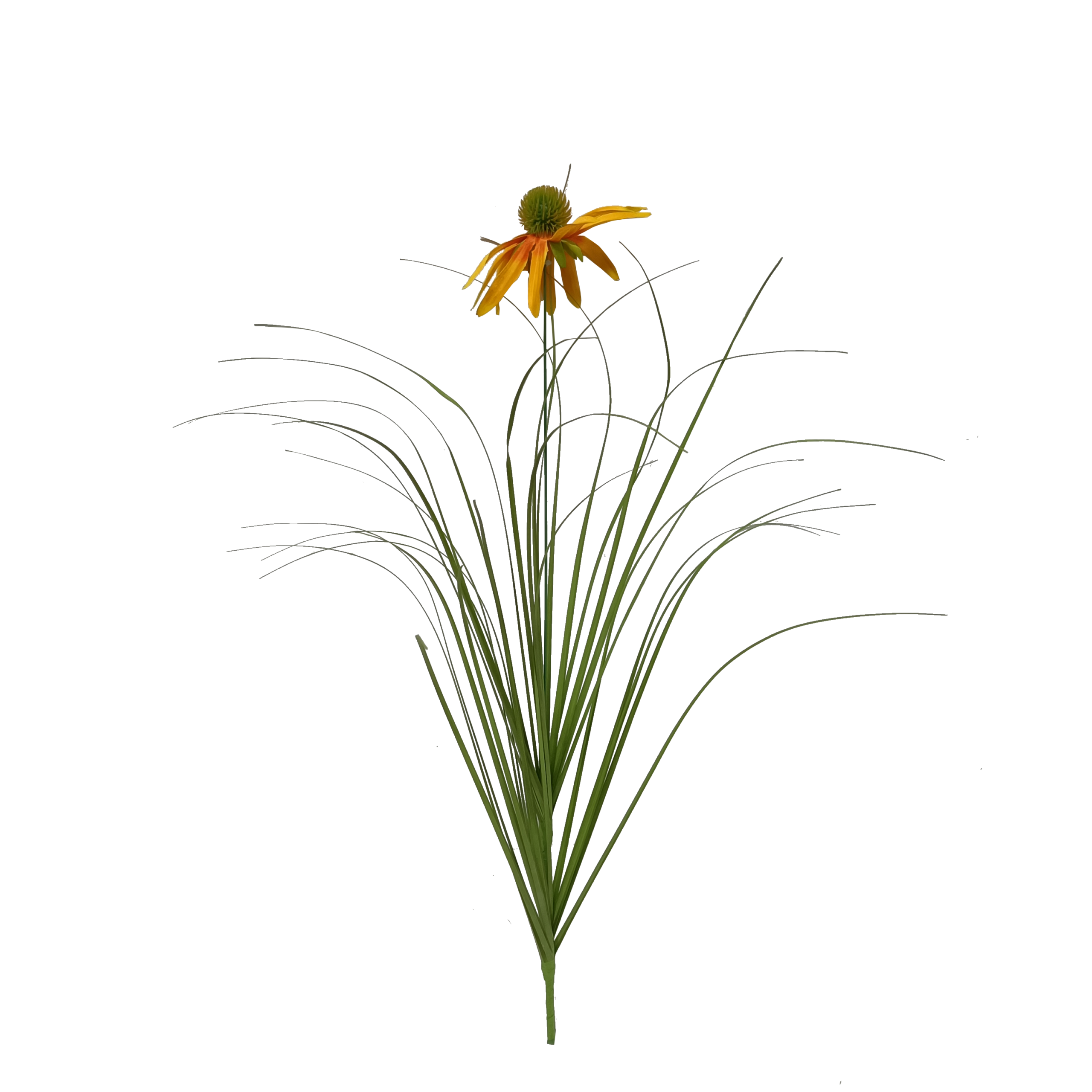 Vara Artificial de Pasto Ornamental con Flor Silvestre (Equinácea / Margarita) Premium – Elegancia Natural en Tono Verde y Amarillo Ocre