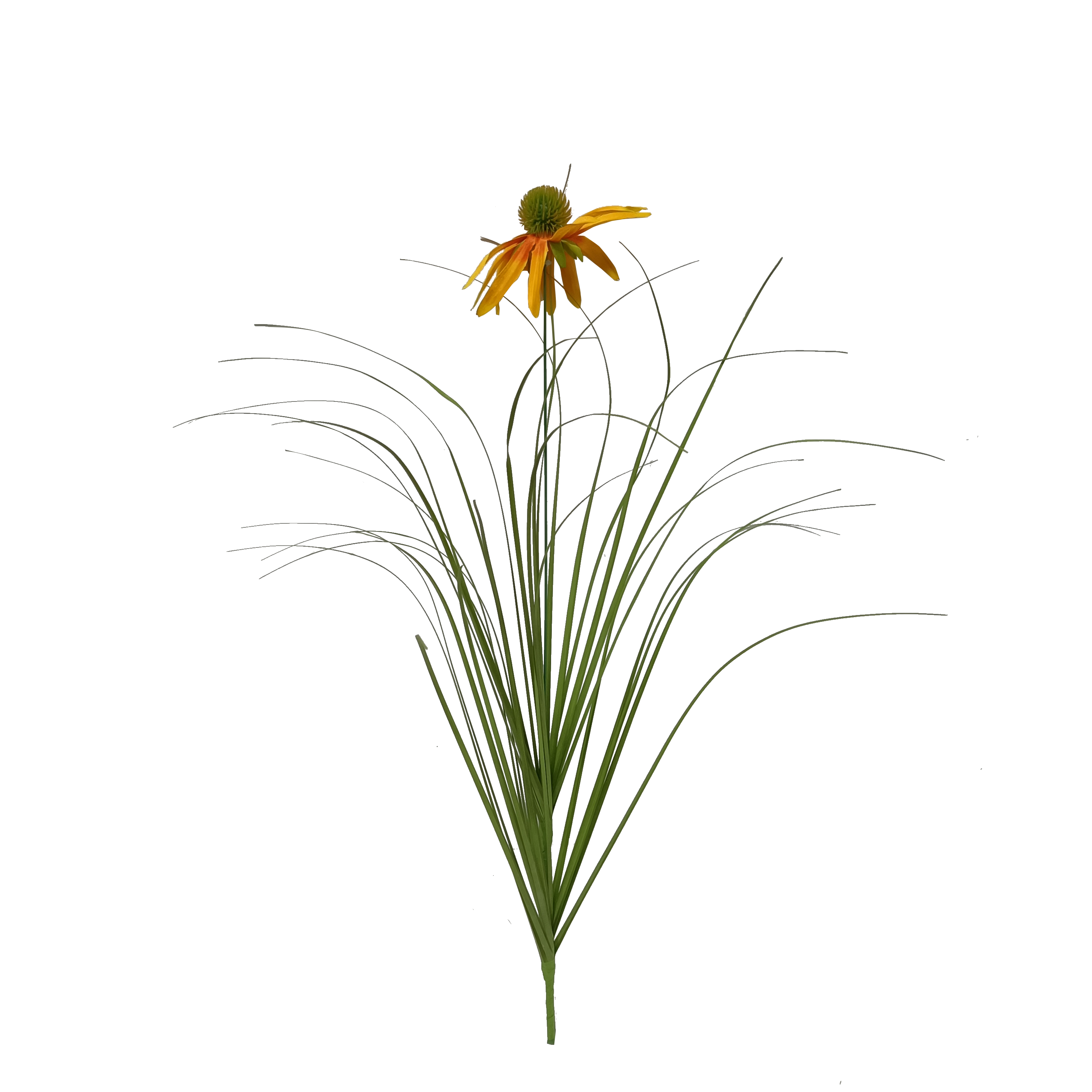 Vara Artificial de Pasto Ornamental con Flor Silvestre (Equinácea / Margarita) Premium – Elegancia Natural en Tono Verde y Amarillo Ocre